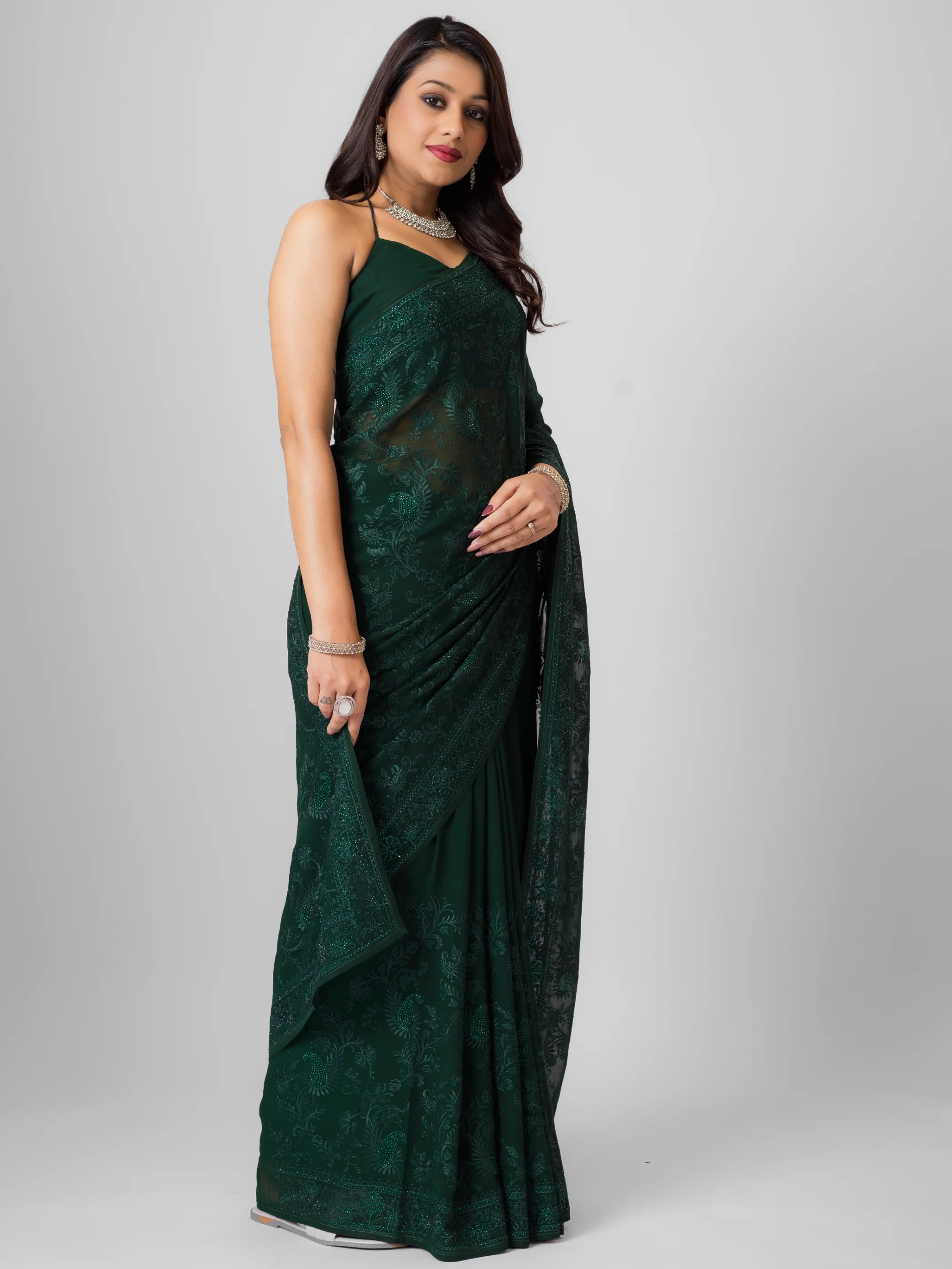 GEORGETTE SMALL MANGO EMBROIDERY SAREE WITH BLOUSE