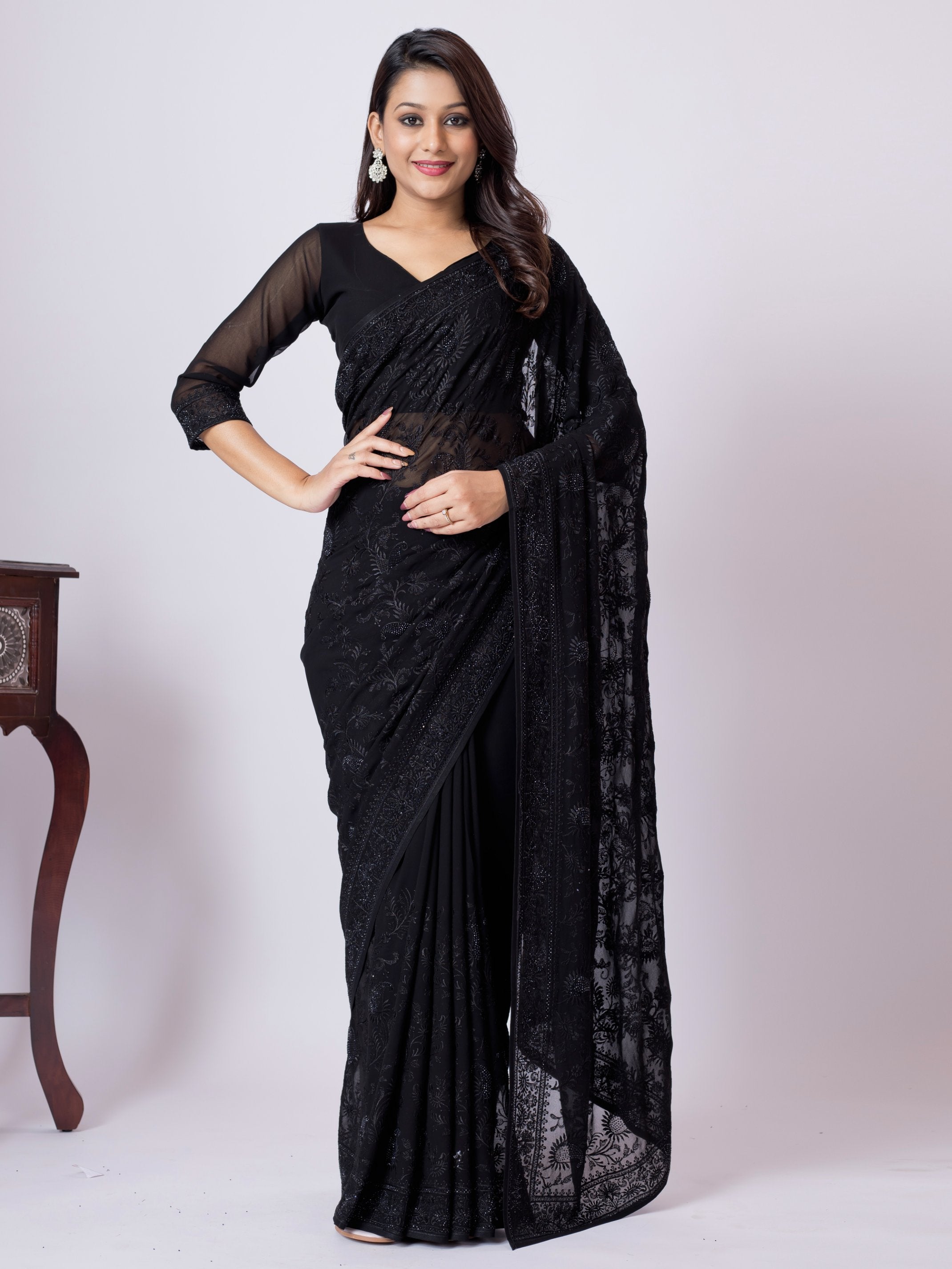 GEORGETTE SMALL MANGO EMBROIDERY SAREE WITH BLOUSE