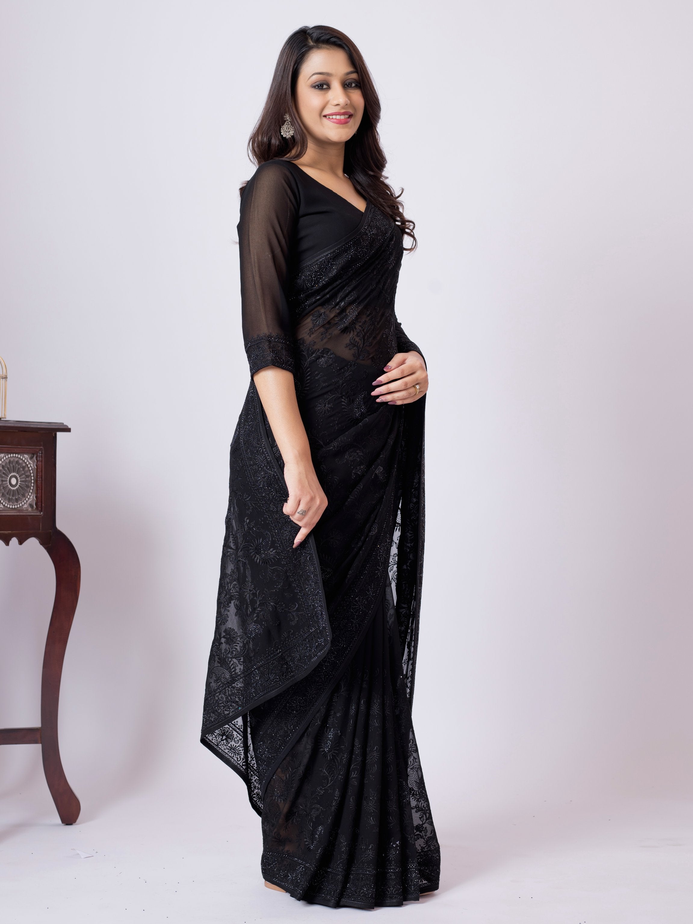 GEORGETTE SMALL MANGO EMBROIDERY SAREE WITH BLOUSE