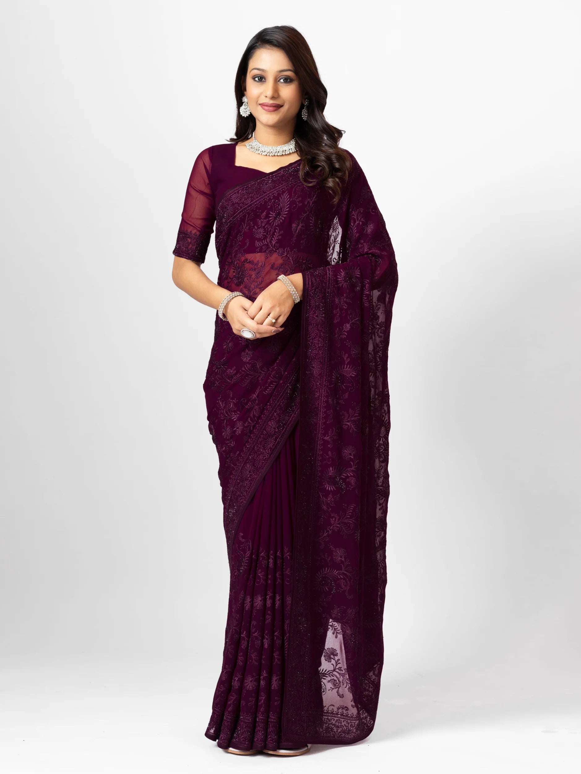 GEORGETTE SMALL MANGO EMBROIDERY SAREE WITH BLOUSE