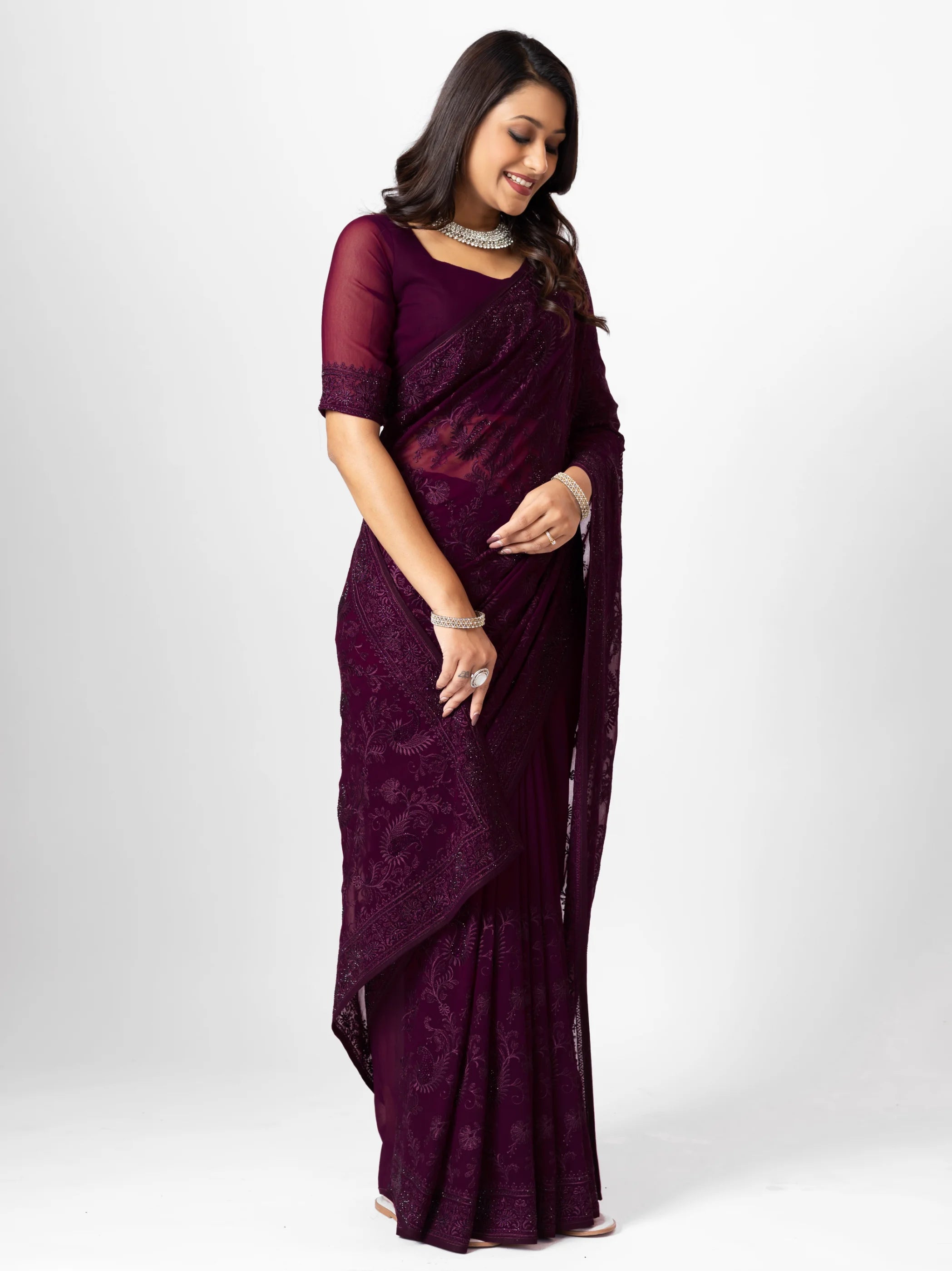 GEORGETTE SMALL MANGO EMBROIDERY SAREE WITH BLOUSE