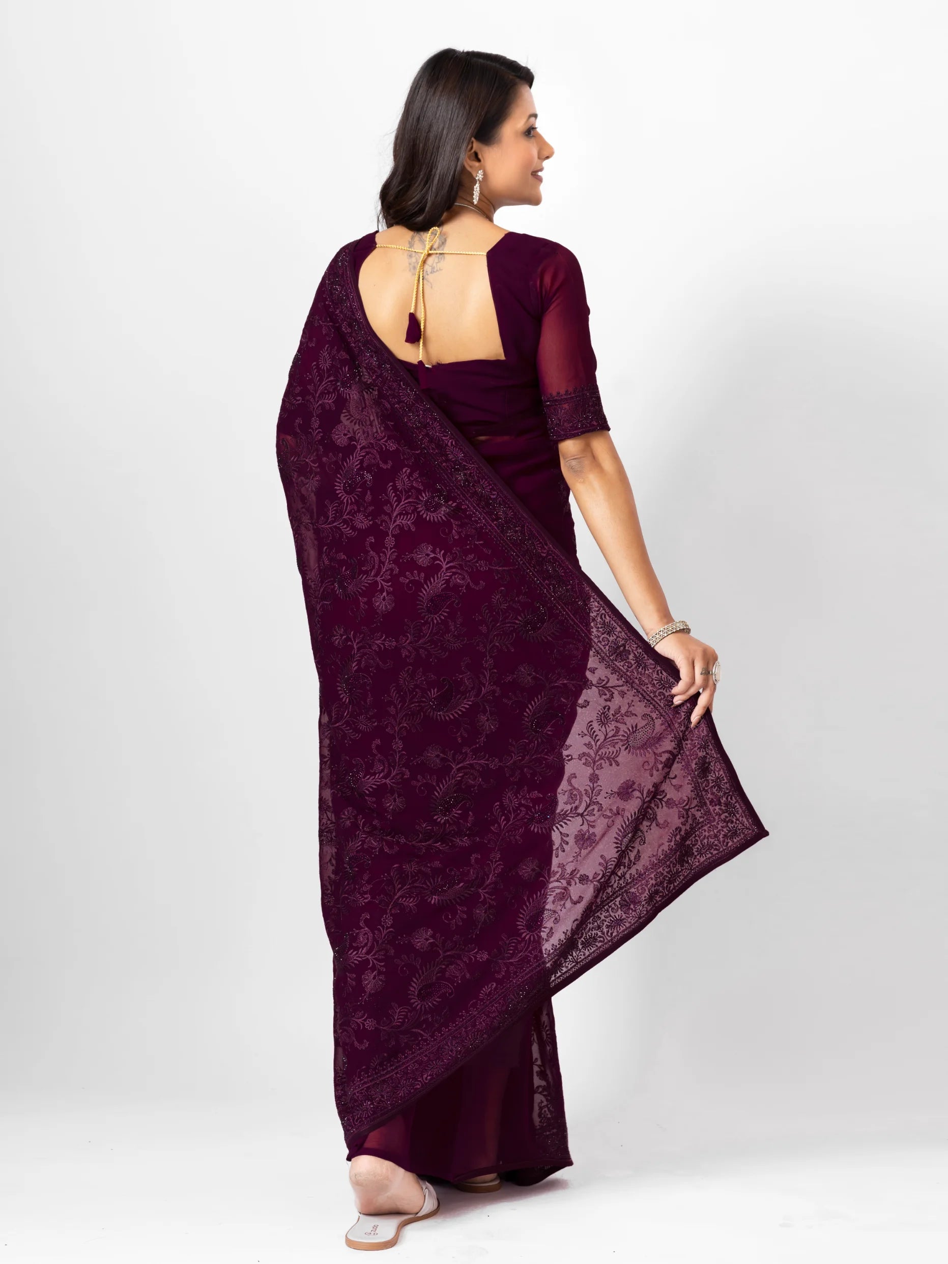 GEORGETTE SMALL MANGO EMBROIDERY SAREE WITH BLOUSE