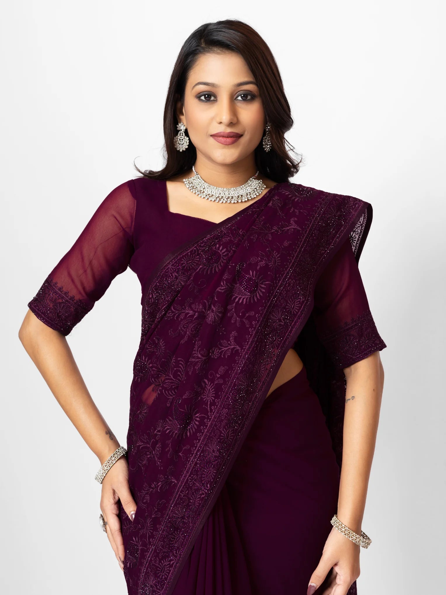 GEORGETTE SMALL MANGO EMBROIDERY SAREE WITH BLOUSE