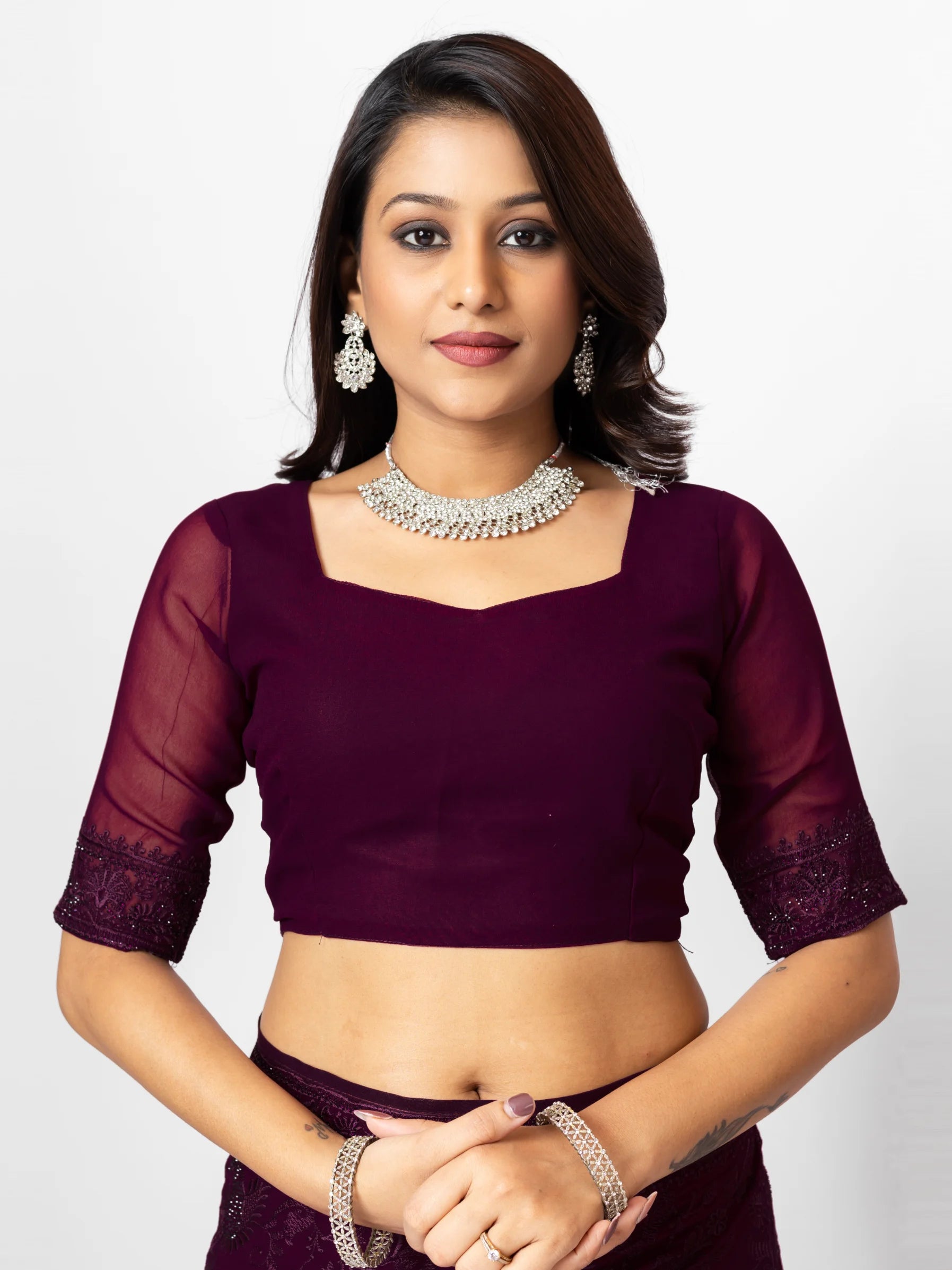 GEORGETTE SMALL MANGO EMBROIDERY SAREE WITH BLOUSE