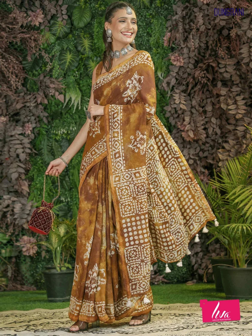 VISCOSE MUL LIVA BATIK PRINTED SAREE