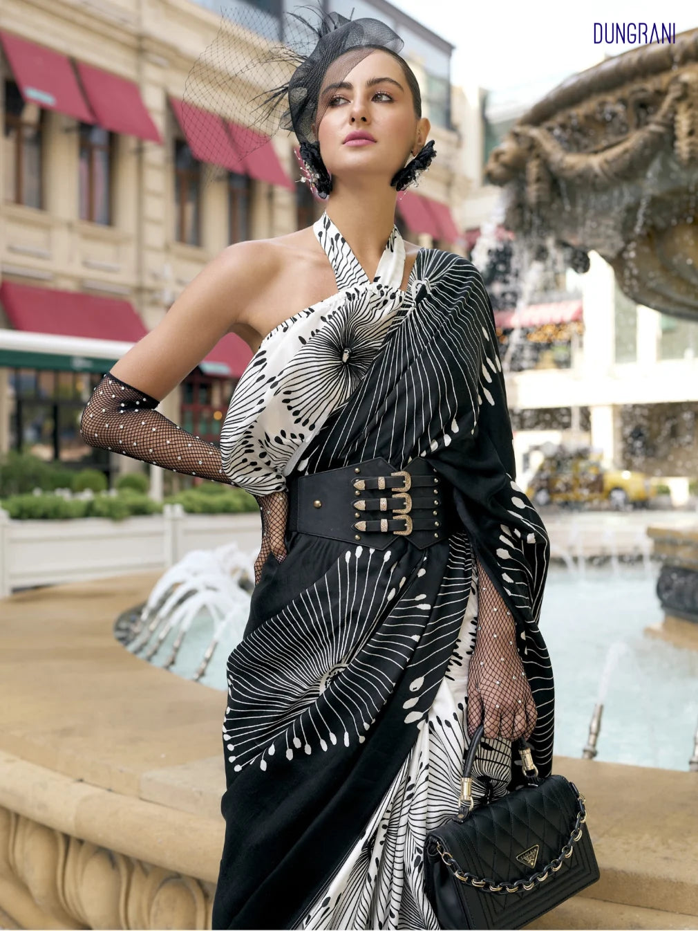 MODAL SATIN MONOCHROME FLORAL PRINT LIVA SAREE