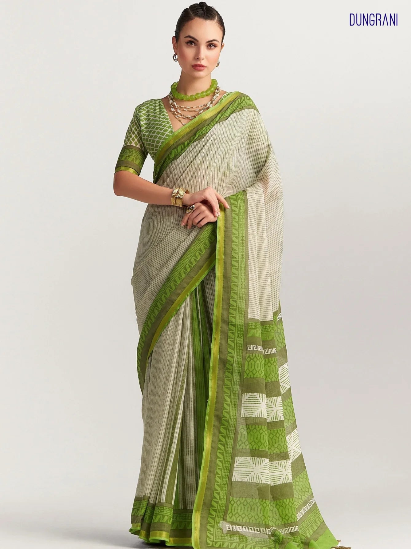 VISCOSE MUL LIVA BLOCK PRINTED SAREE WITH BLOUSE