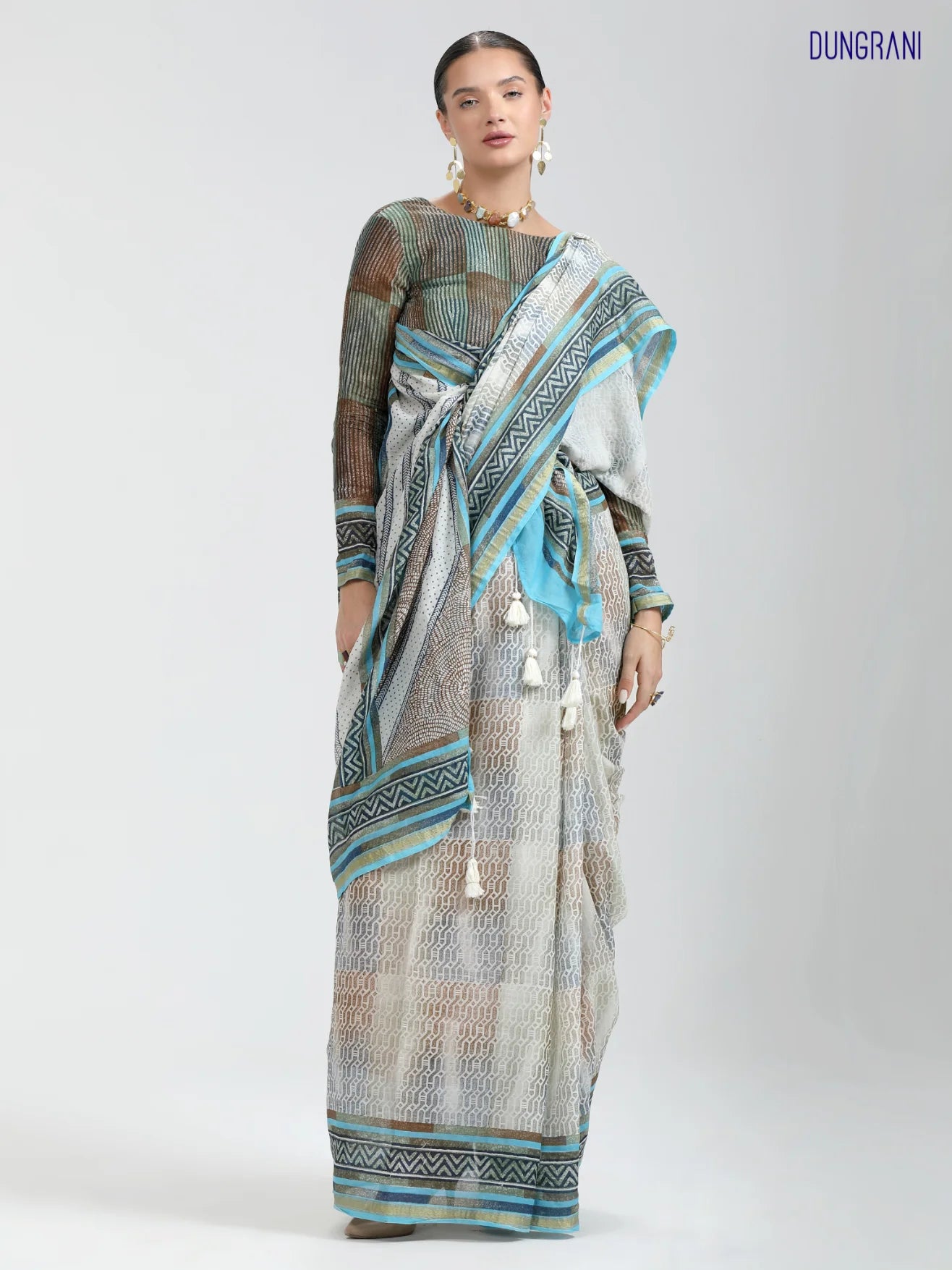 VISCOSE MUL LIVA BLOCK PRINTED SAREE WITH BLOUSE