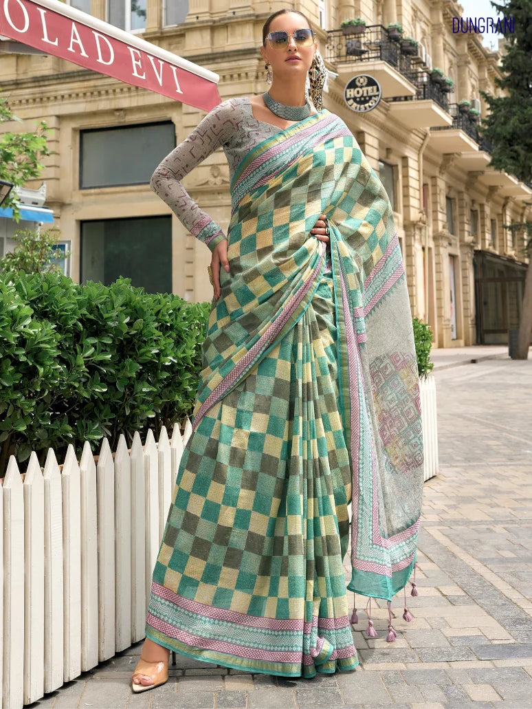 VISCOSE MUL LIVA BLOCK PRINTED SAREE