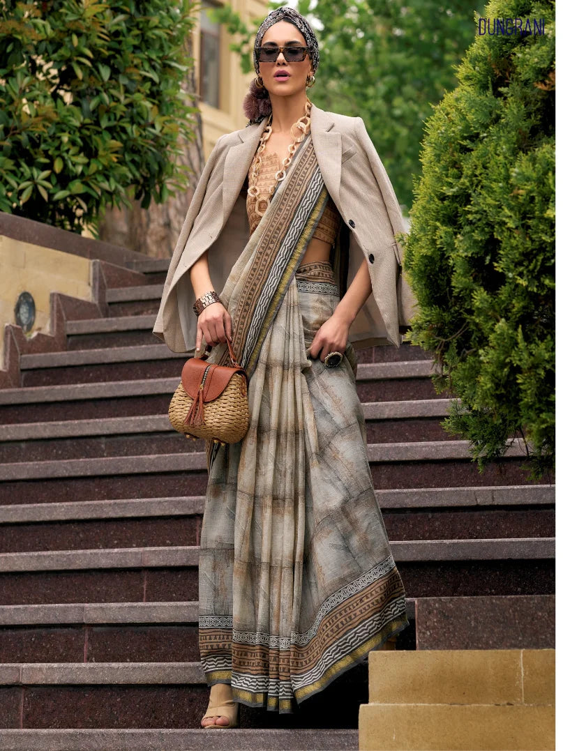 VISCOSE MUL LIVA BLOCK PRINTED SAREE