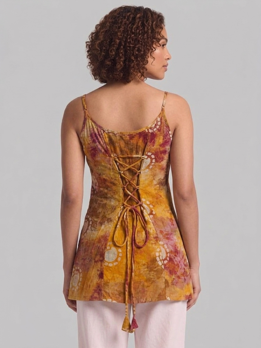 DUNGRANI HANDCRAFTED MUSTARD CC COIN 2 IN 1 BATIK DRESS