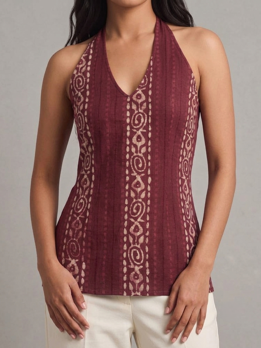 DUNGRANI HANDCRAFTED WINE COTTON COIN CHAIN BATIK DRESS