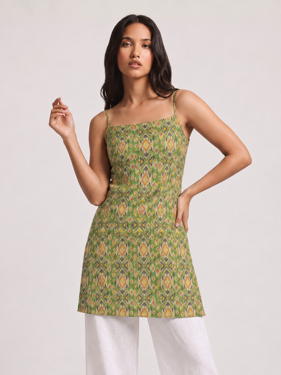 DUNGRANI HANDCRAFTED PISTA COTTON FOIL PRINTED DRESS