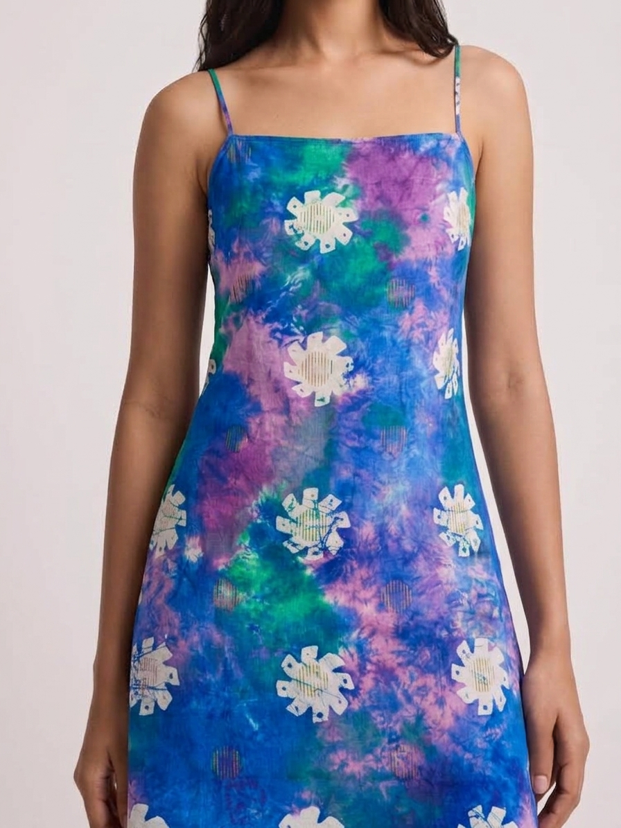 DUNGRANI HANDCRAFTED BLUE CC COIN JACQUARD BATIK DRESS