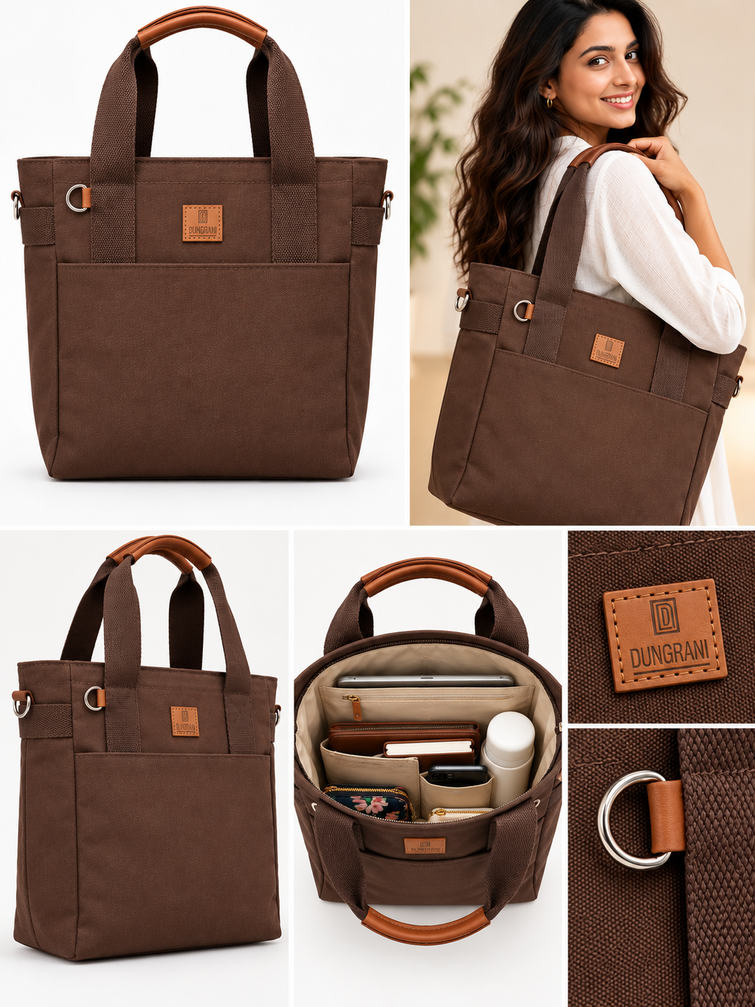BROWN UNISEX LARGE CANVAS TOTE BAG