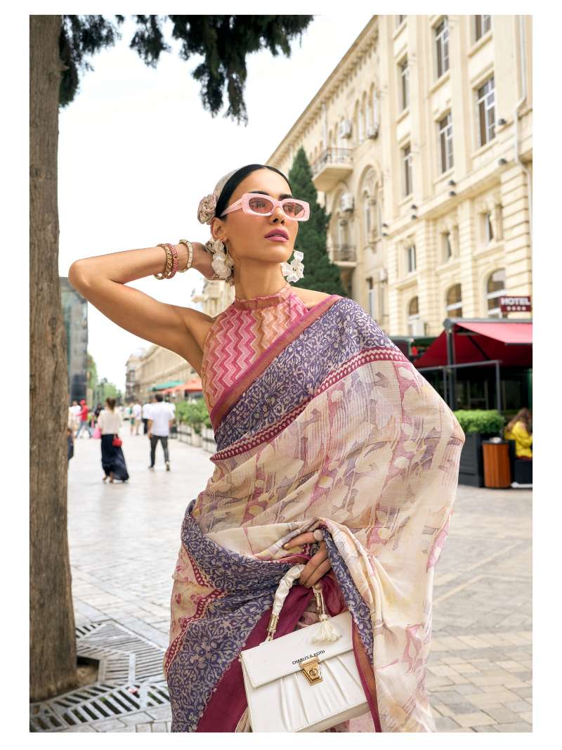 VISCOSE MUL LIVA BLOCK PRINTED SAREE
