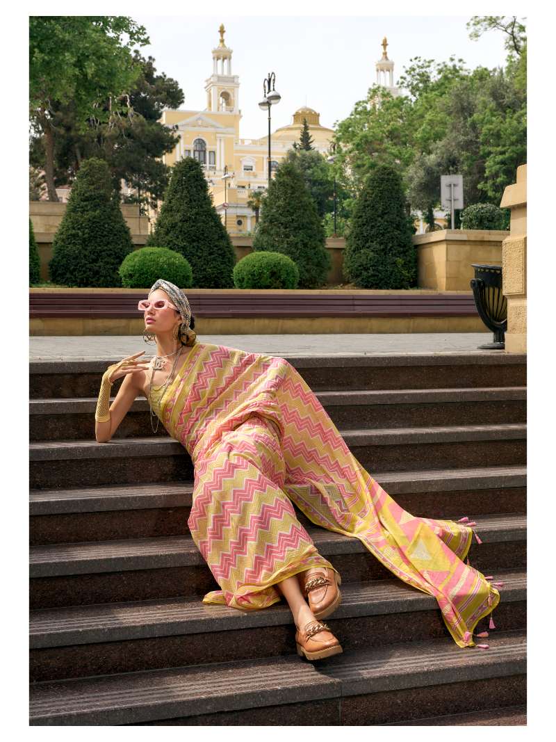 YELLOW VISCOSE MUL CONTEMPORARY PRINTED LIVA SAREE