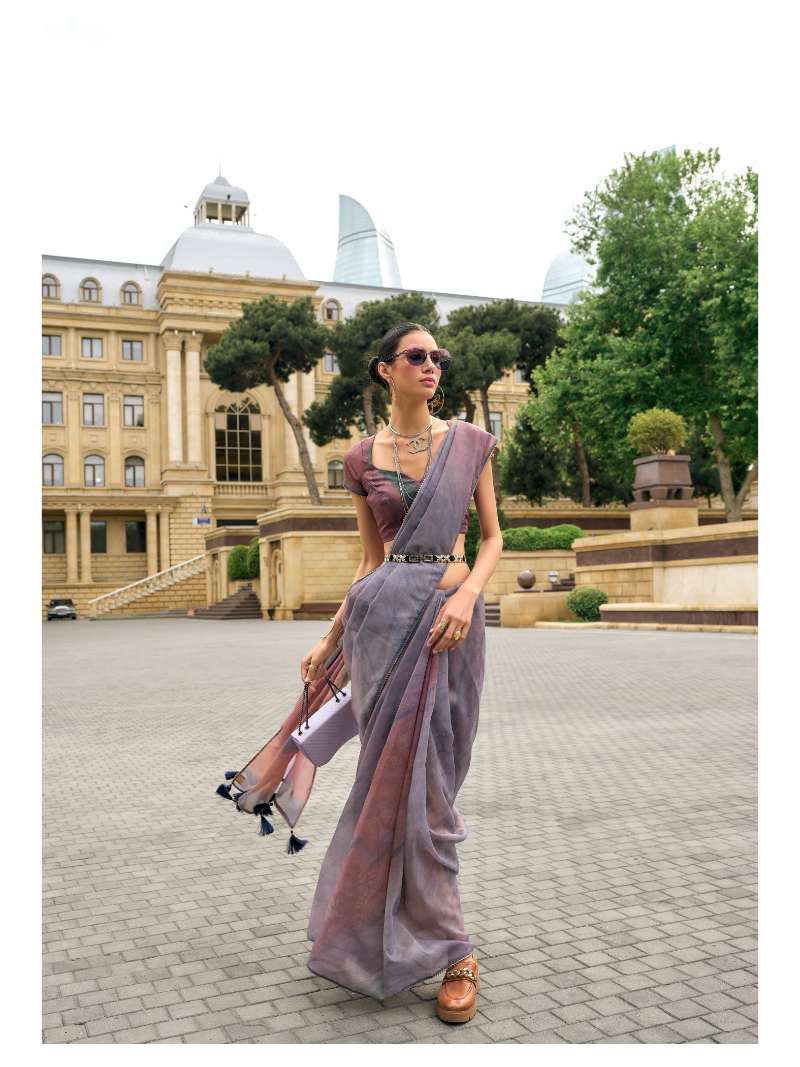 PURPLE ORGANZA DIGITAL PRINT SAREE WITH GOTA LACE