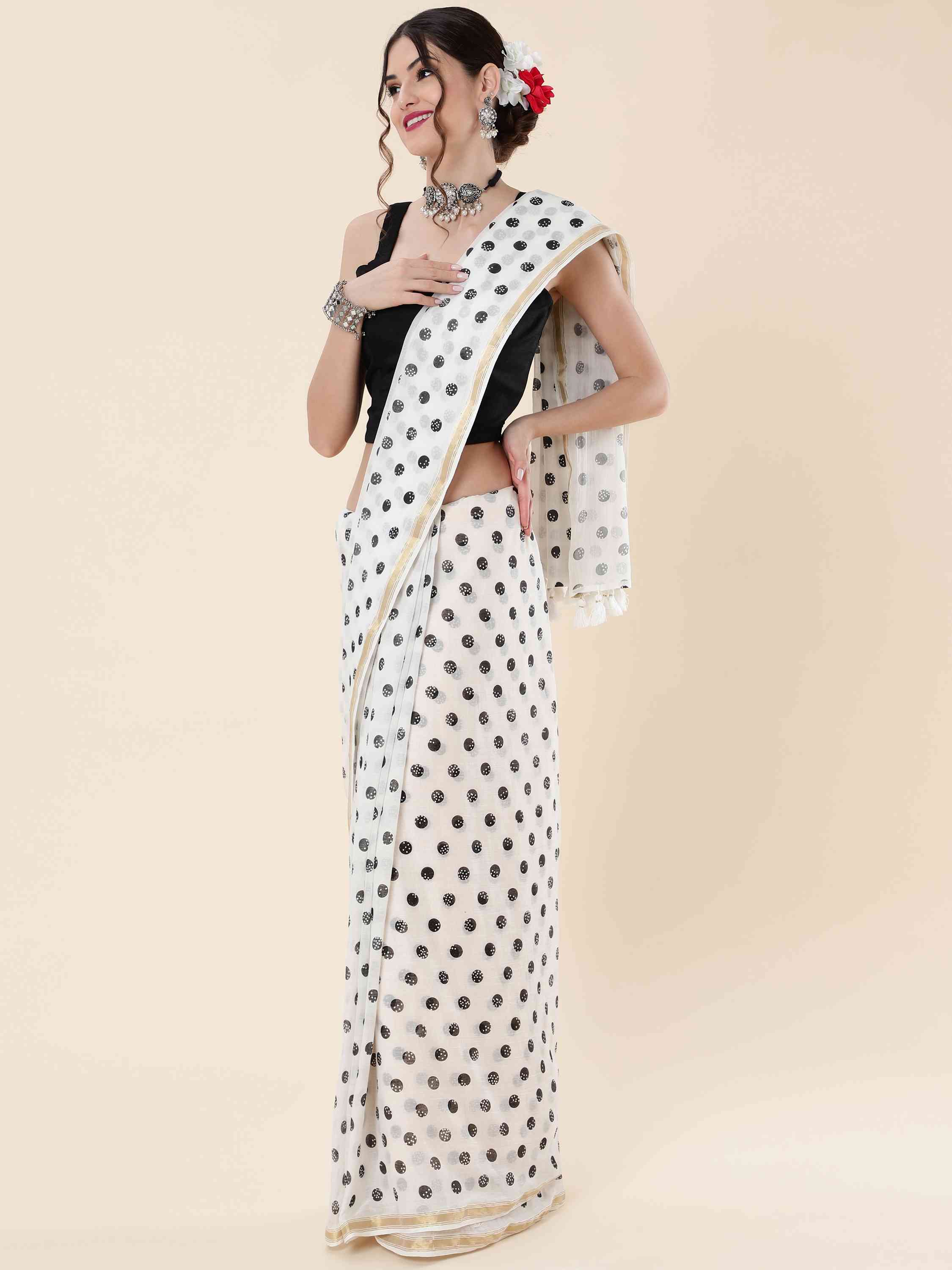 VISCOSE MUL LIVA POLKA DOTS SAREE