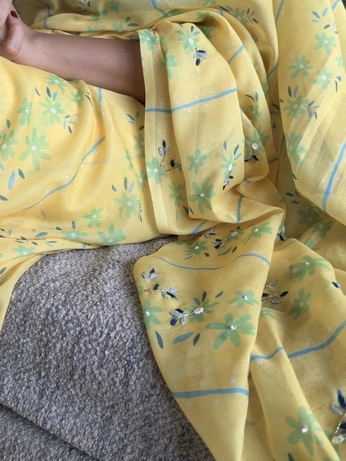AARTI SUPER FEEL YELLOW HAND EMBROIDERY DESIGNER SAREE WITH BLOUSE