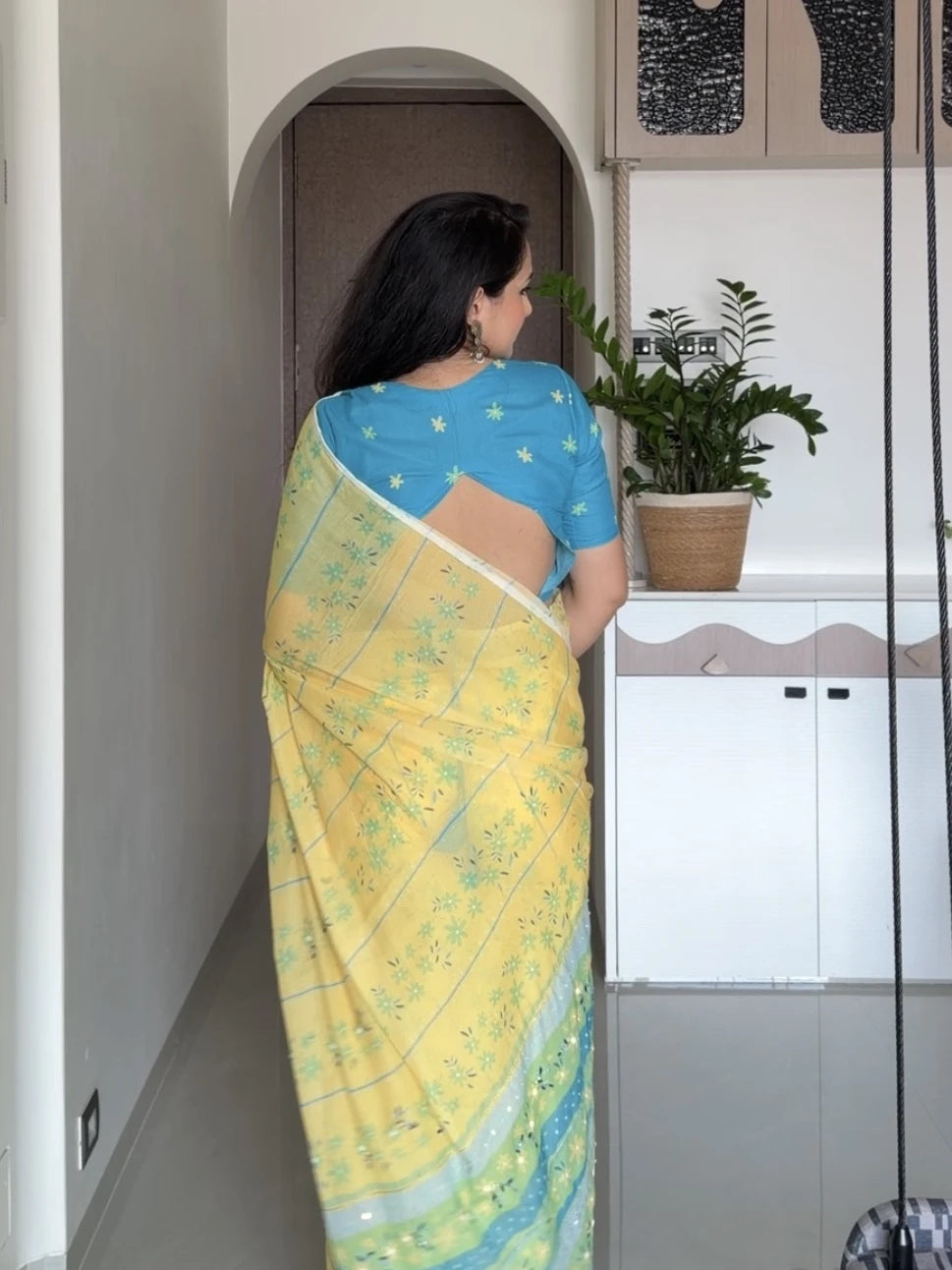 AARTI SUPER FEEL YELLOW HAND EMBROIDERY DESIGNER SAREE WITH BLOUSE