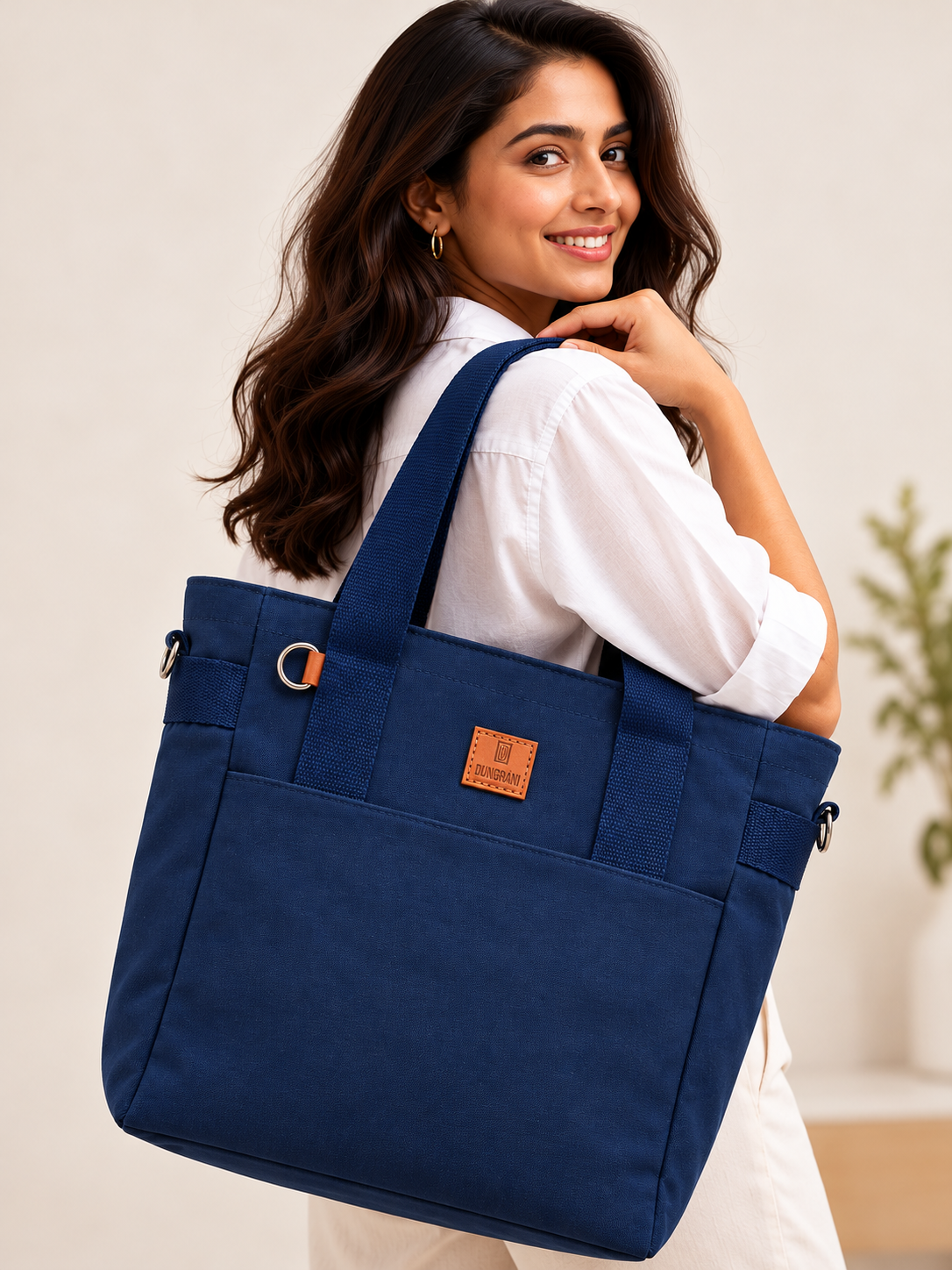NAVY BLUE UNISEX LARGE CANVAS TOTE BAG