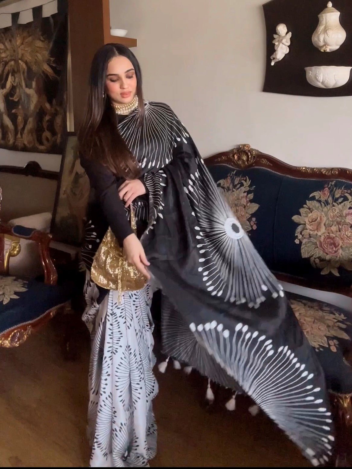 ABIDA FATIMA IN MODAL SATIN MONOCHROME FLORAL PRINT LIVA SAREE