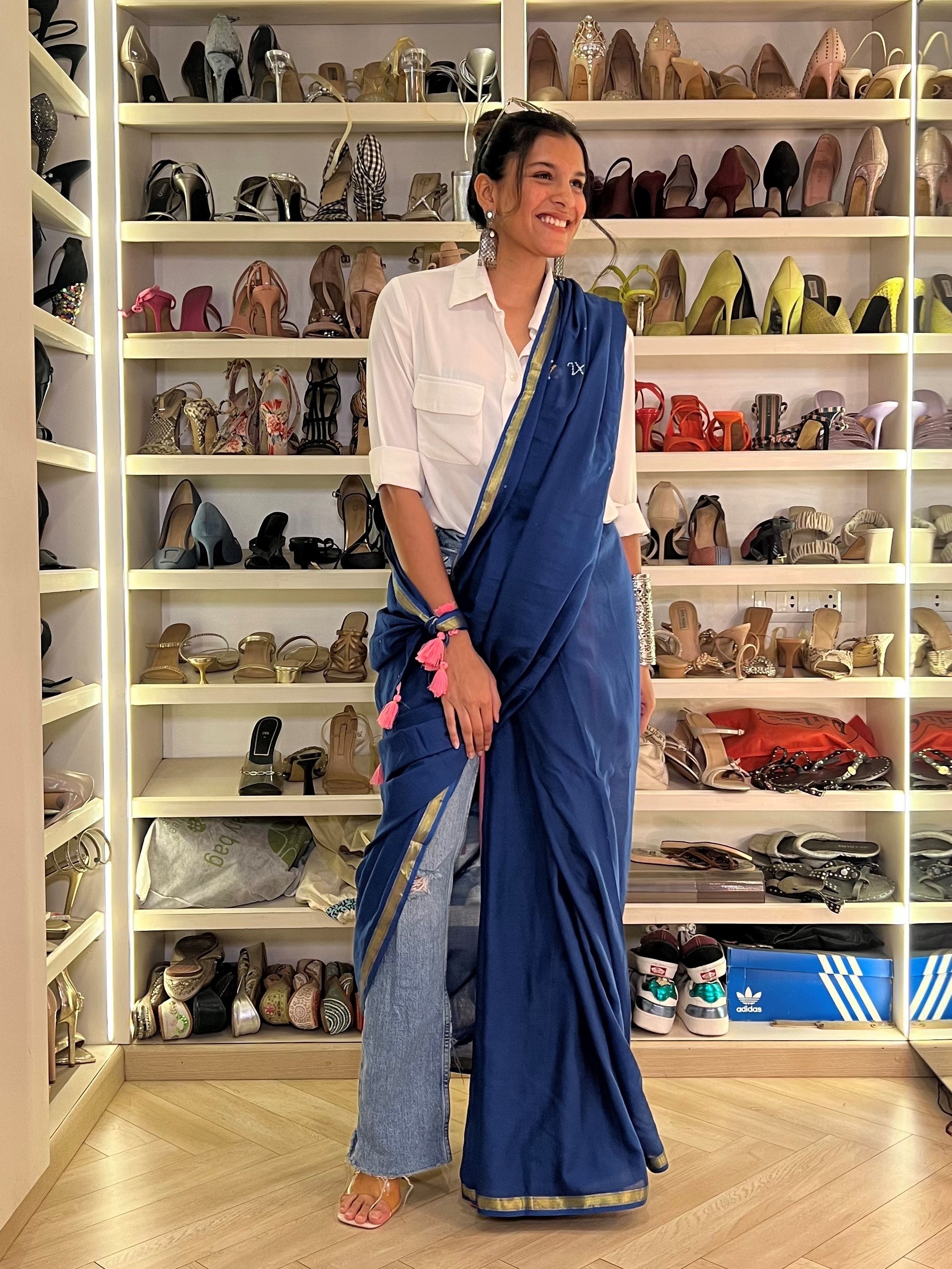 ANANYA BHONSLE IN VISCOSE MUL SAGITTARIUS VEDIC ZODIAC HAND EMBROIDERED SAREE