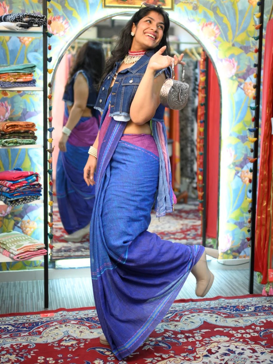 ANCHAL SARAF DEVANI IN PINK ZIP DENIM PRINT SAREE