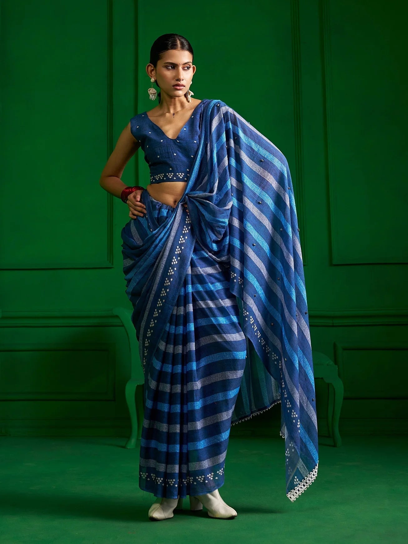 ATRILEKHA IN BLUE ZEN DENIM PRINT SAREE