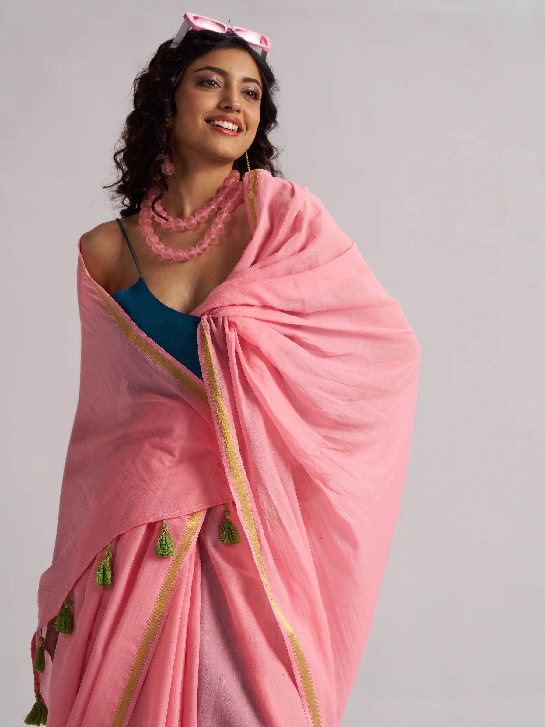 BABY PINK VISCOSE MUL LIVA SOLID SAREE