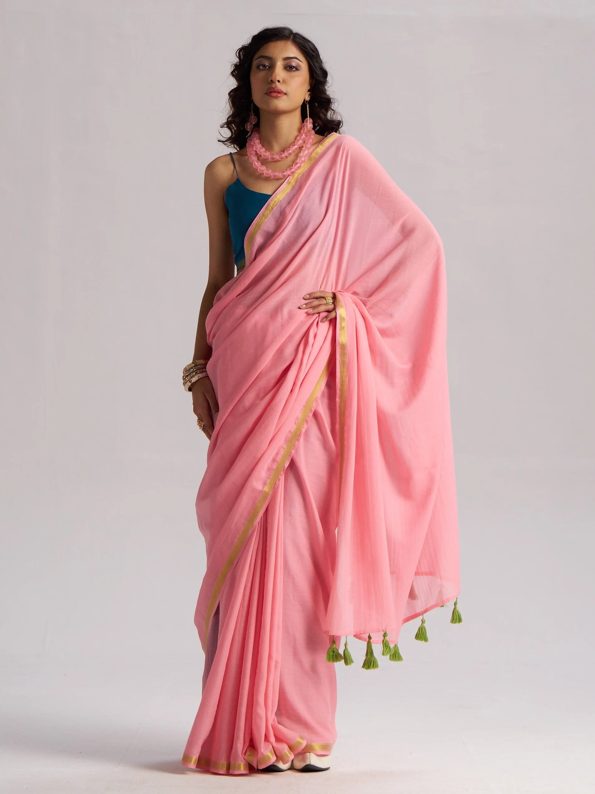 BABY PINK VISCOSE MUL LIVA SOLID SAREE