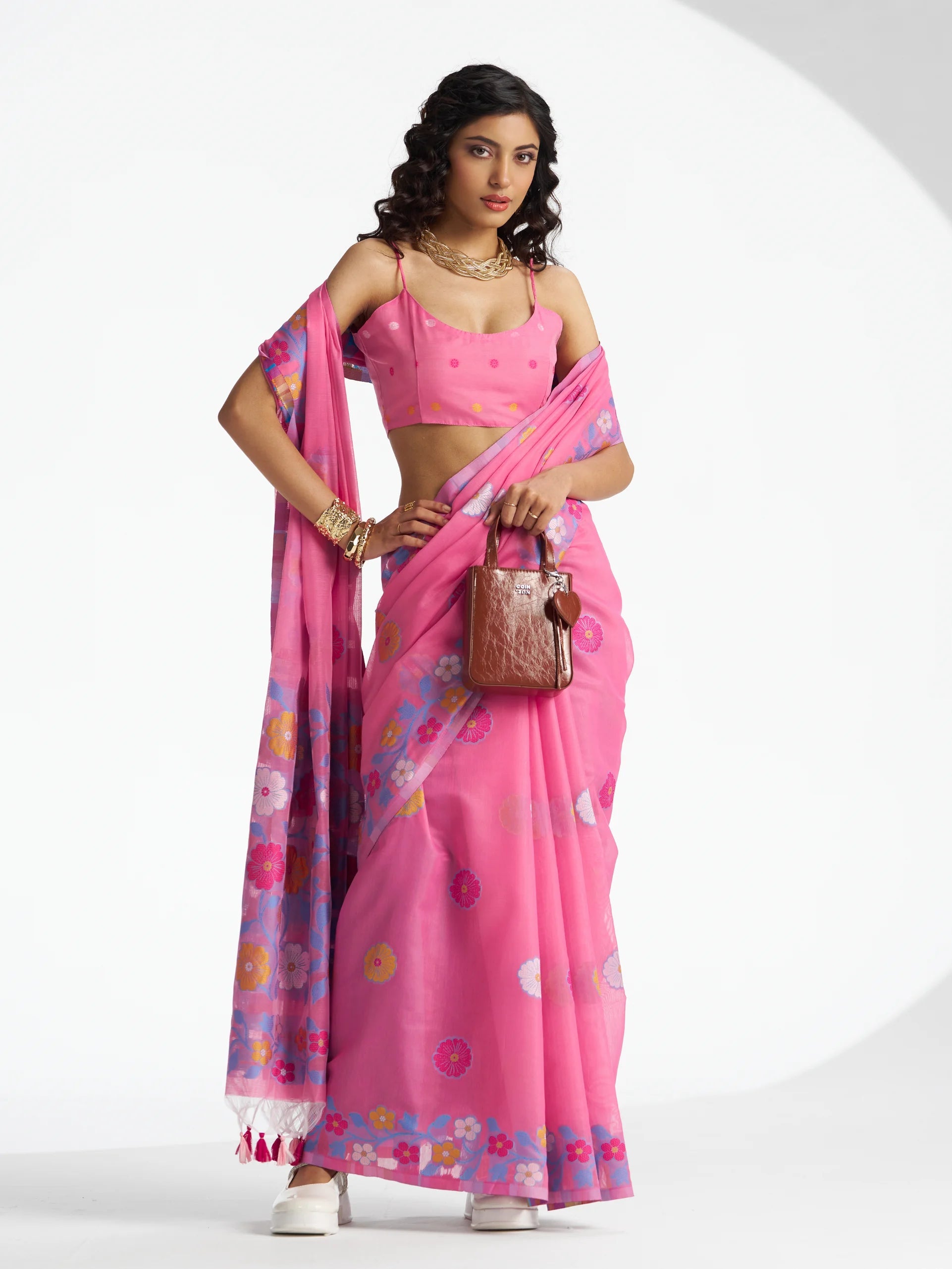 BARBIE PINK COTTON SILK GARDENIA SAREE