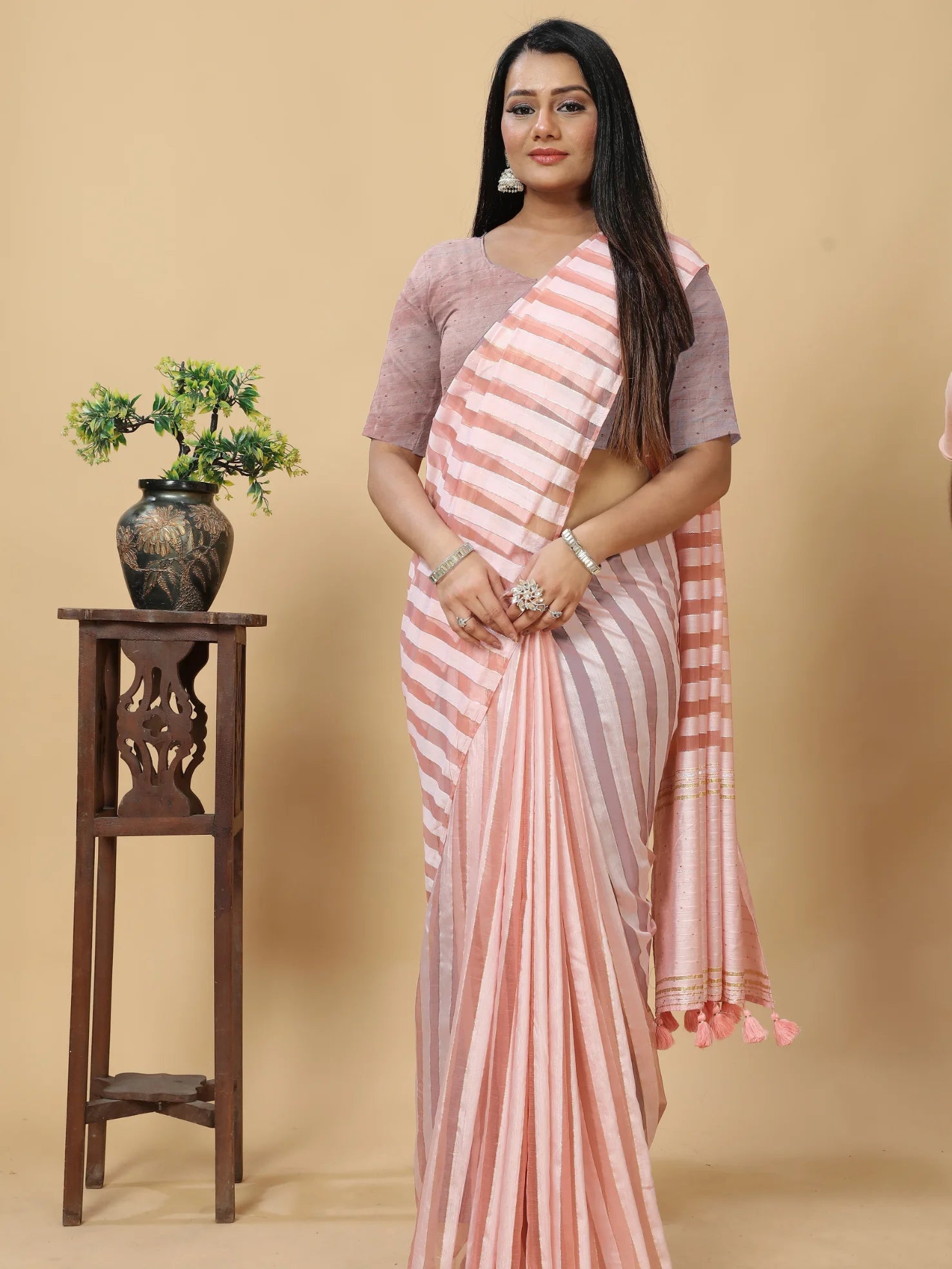 LIGHT PINK VISCOSE MUL FIGARO SAREE