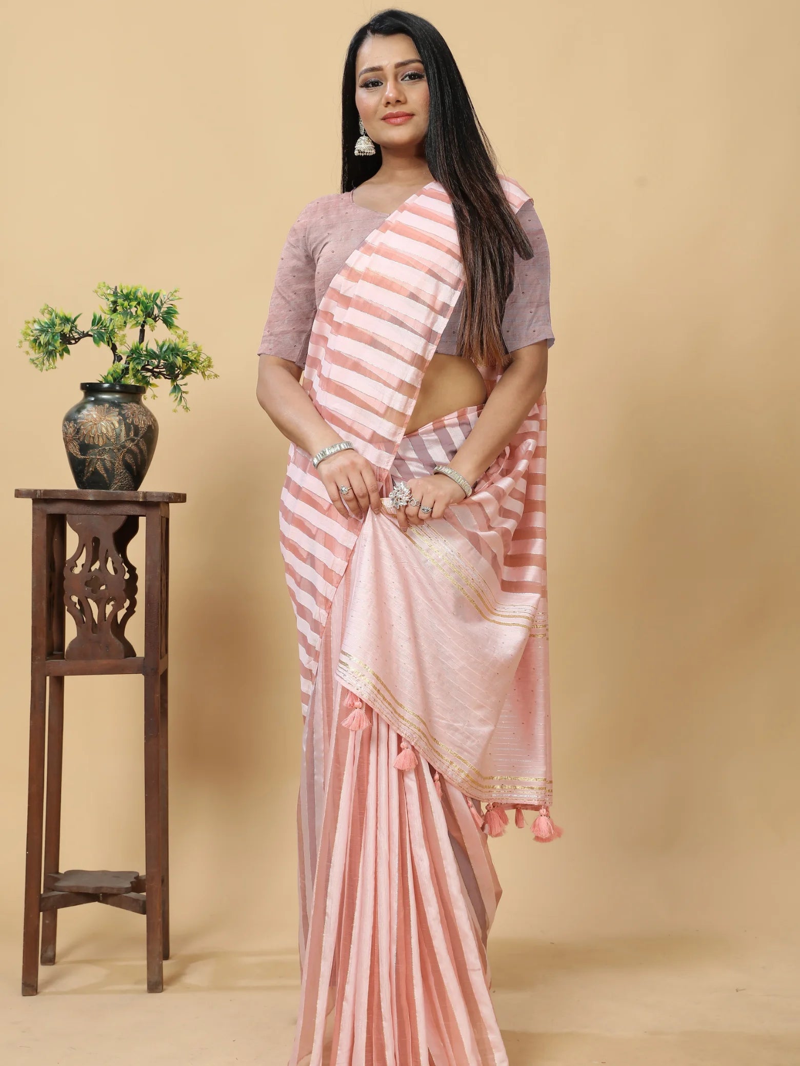 LIGHT PINK VISCOSE MUL FIGARO SAREE