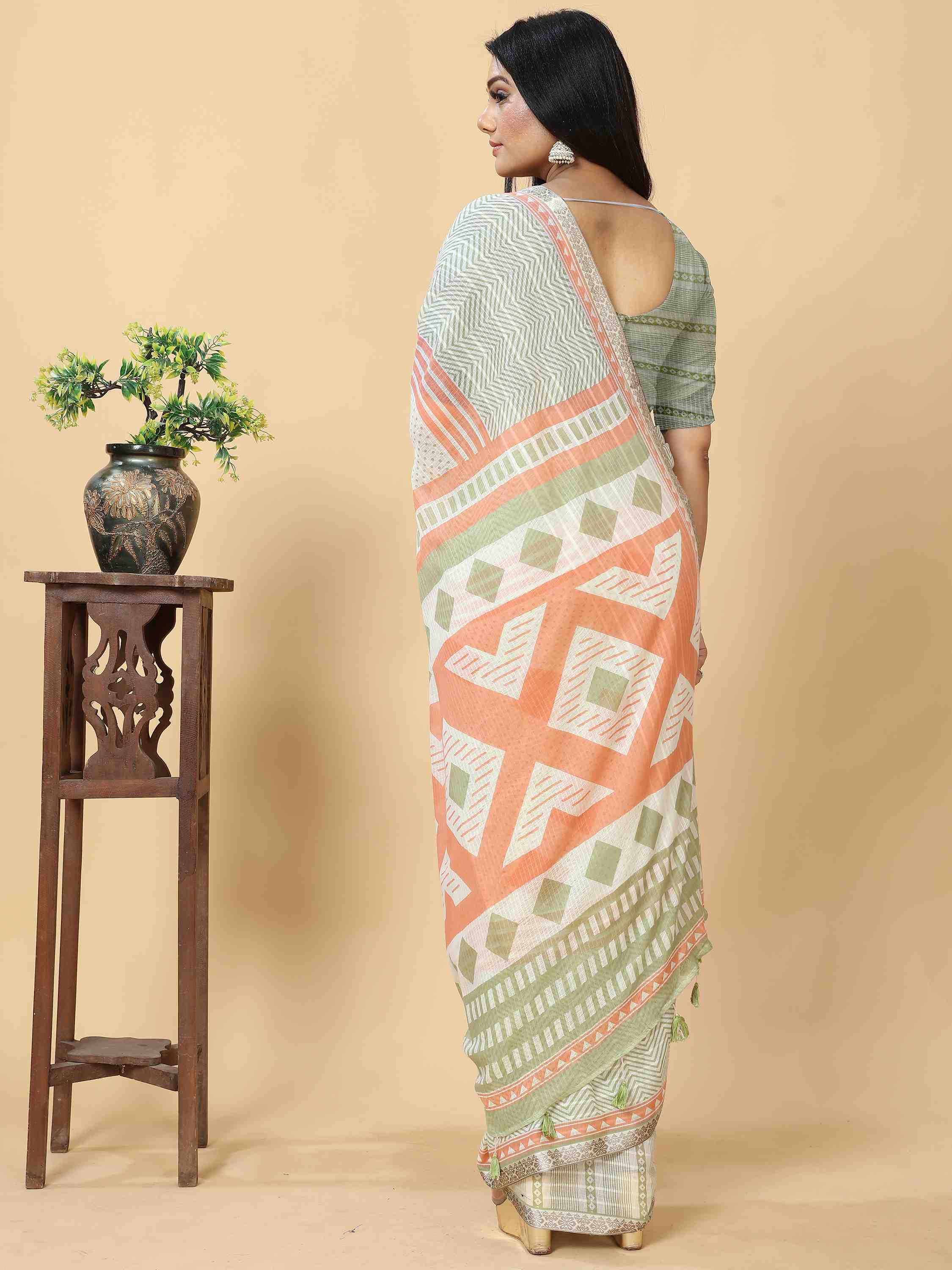 MINT GREEN VISCOSE MUL CONTEMPORARY PRINTED LIVA SAREE