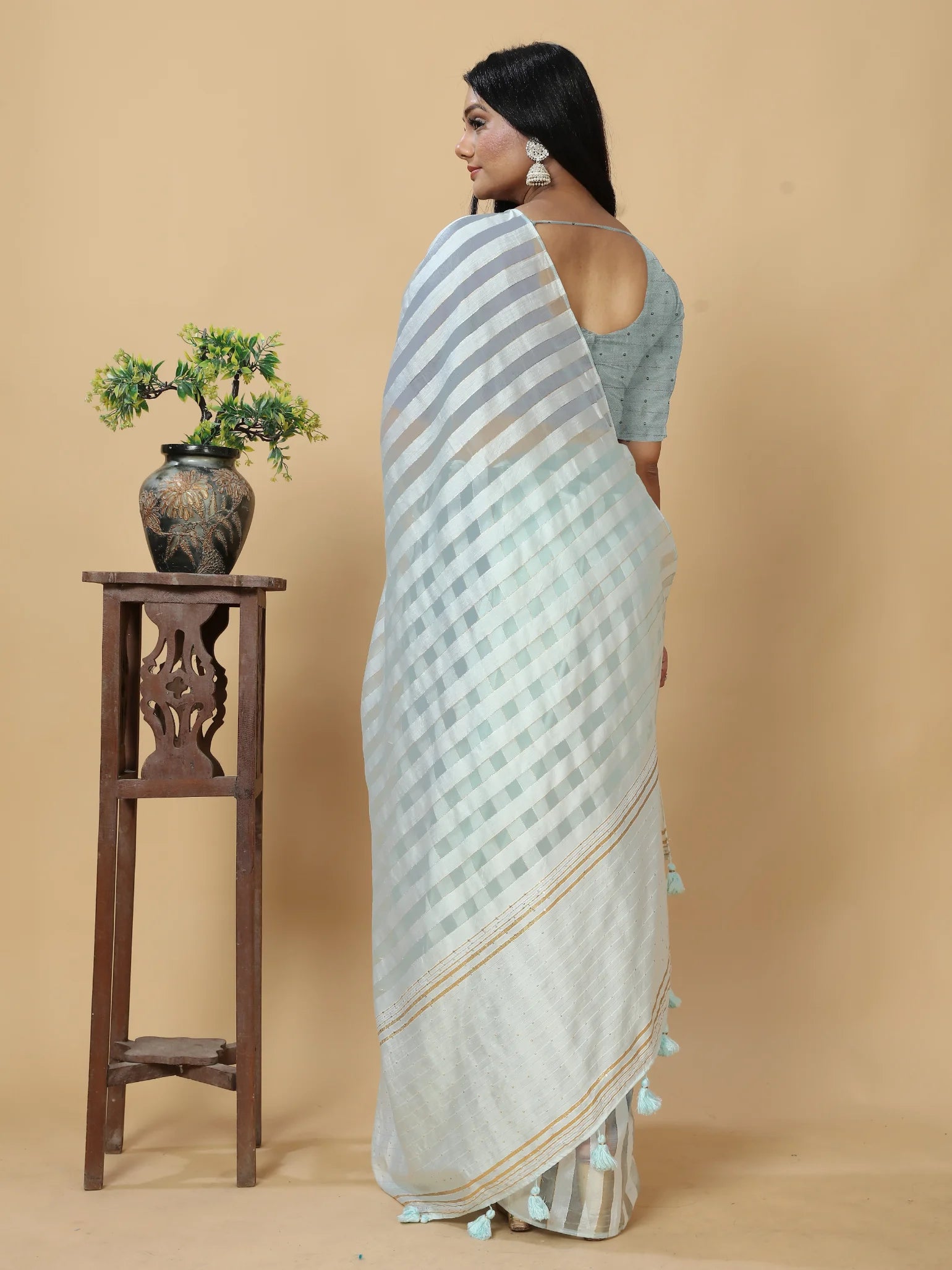 GRAY SHADE VISCOSE MUL FIGARO SAREE