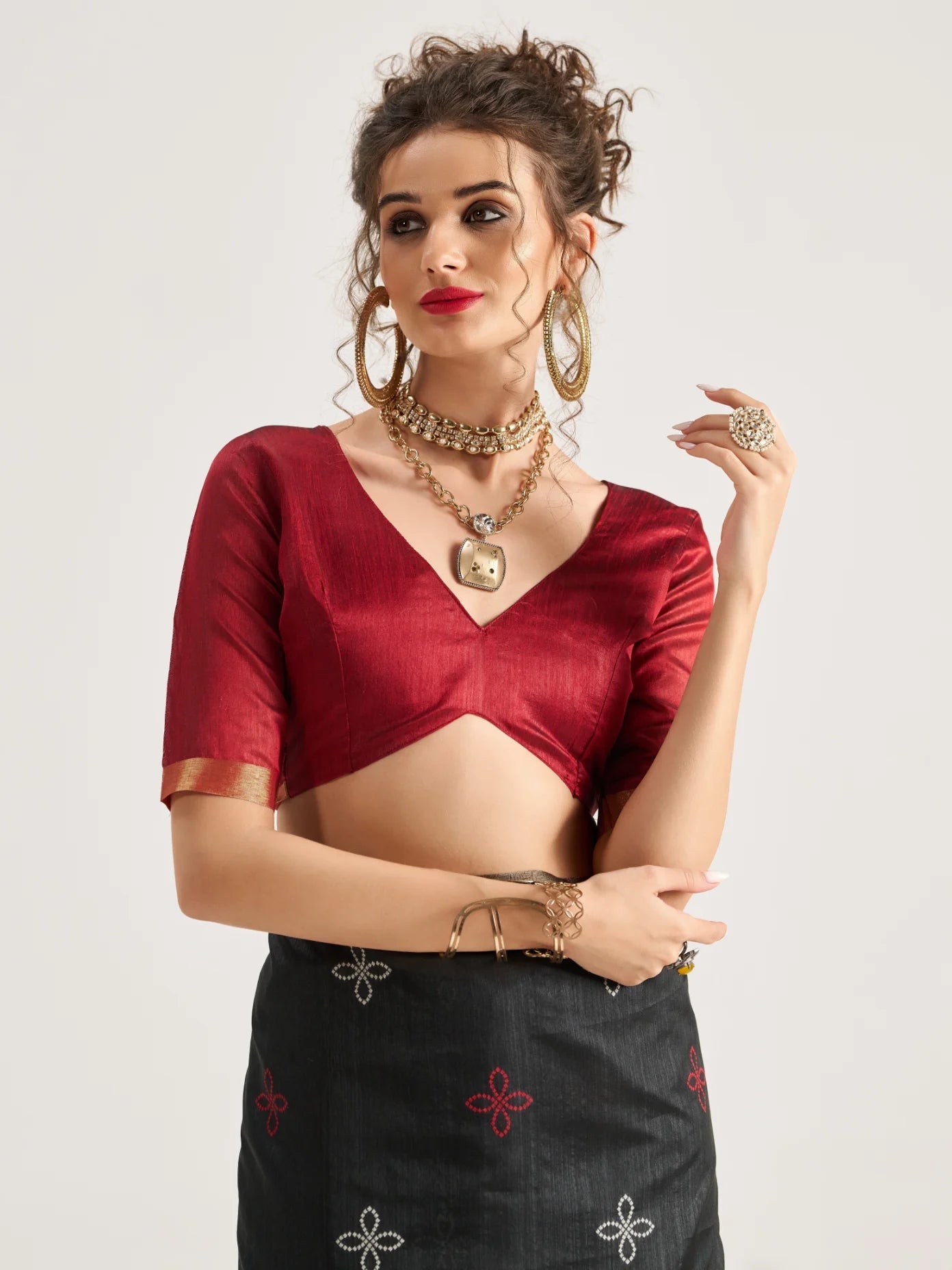 BLACK & MAROON HANDWOVEN BANDHEJ ART SILK SAREE