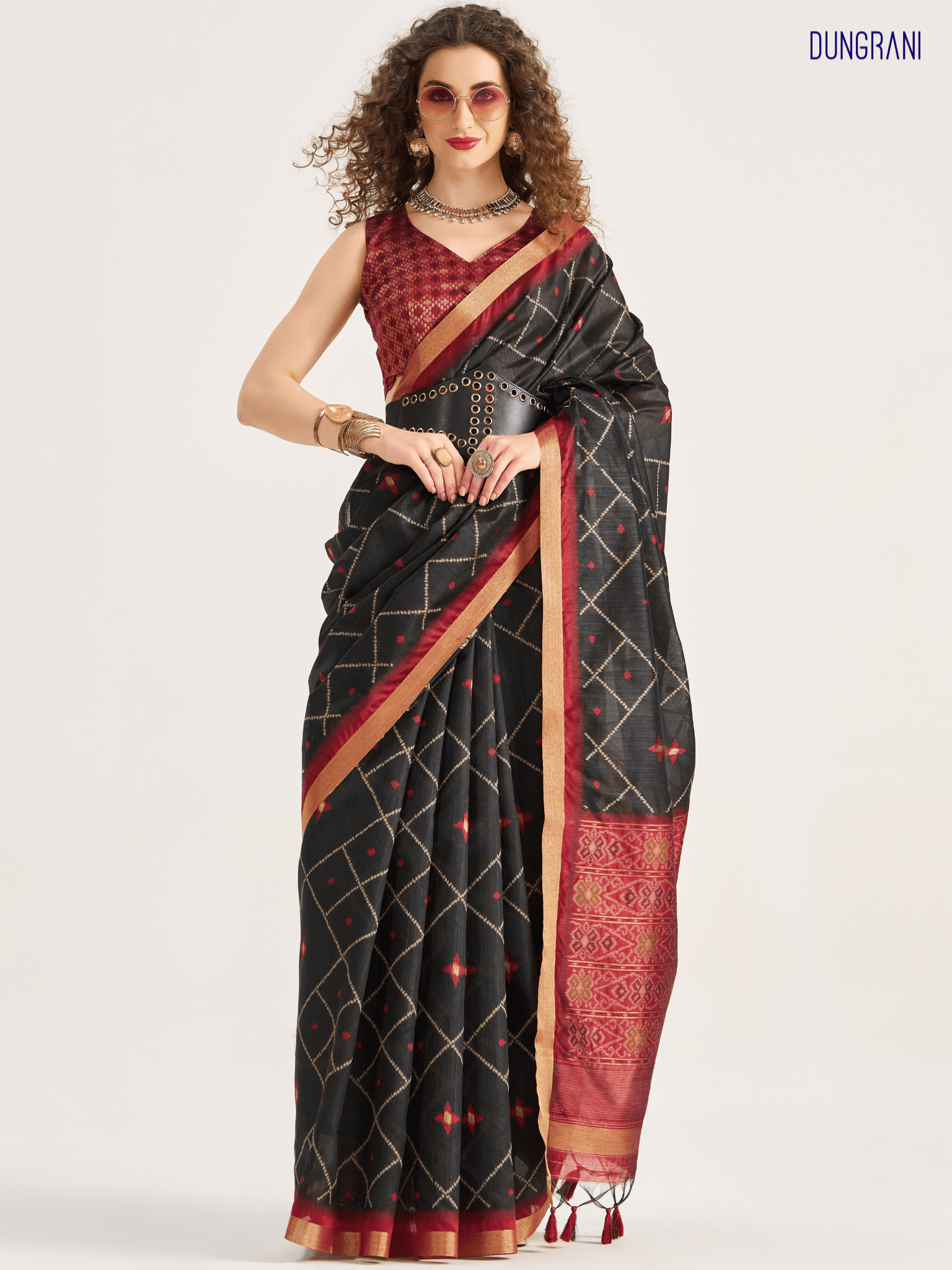 BLACK & MAROON HANDWOVEN BUTTERFLY ART SILK SAREE