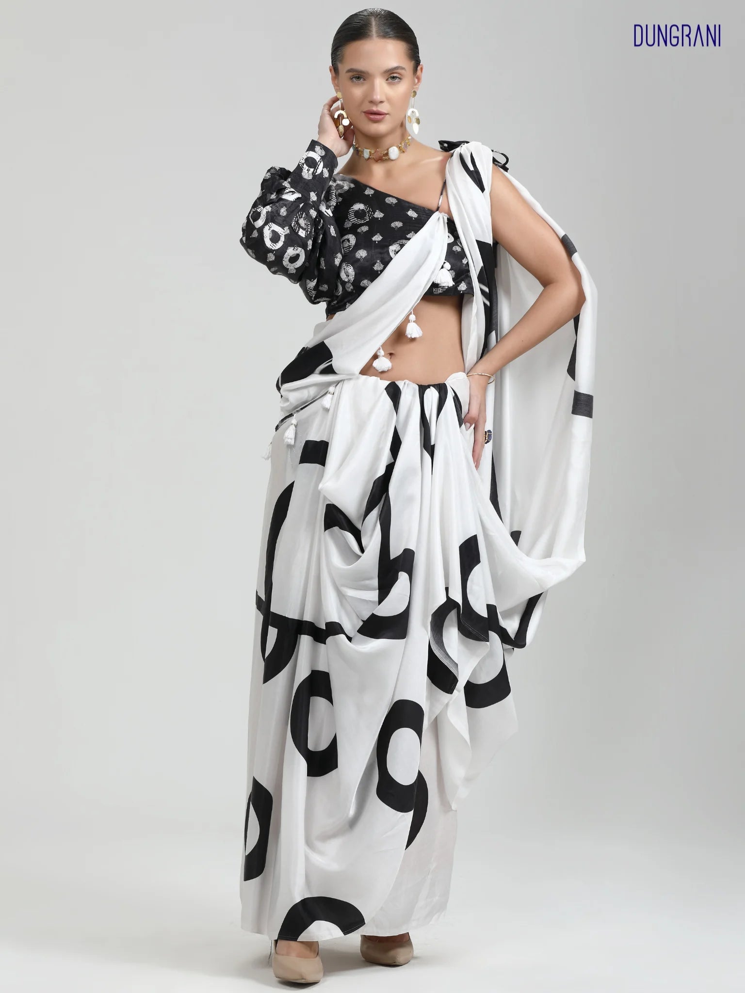 BLACK & WHITE MONOCHROME CONTEMPORARY LIVA SAREE