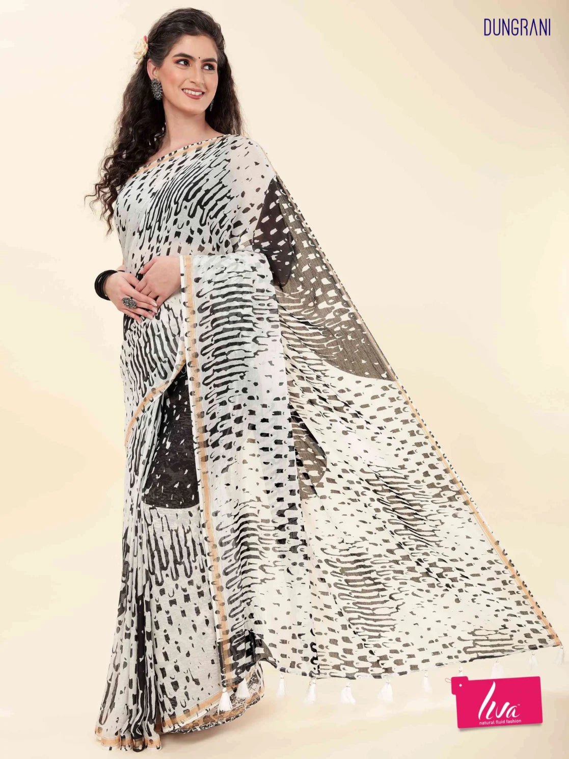 BLACK & WHITE VISCOSE MUL LIVA DIGITAL PRINTED SAREE