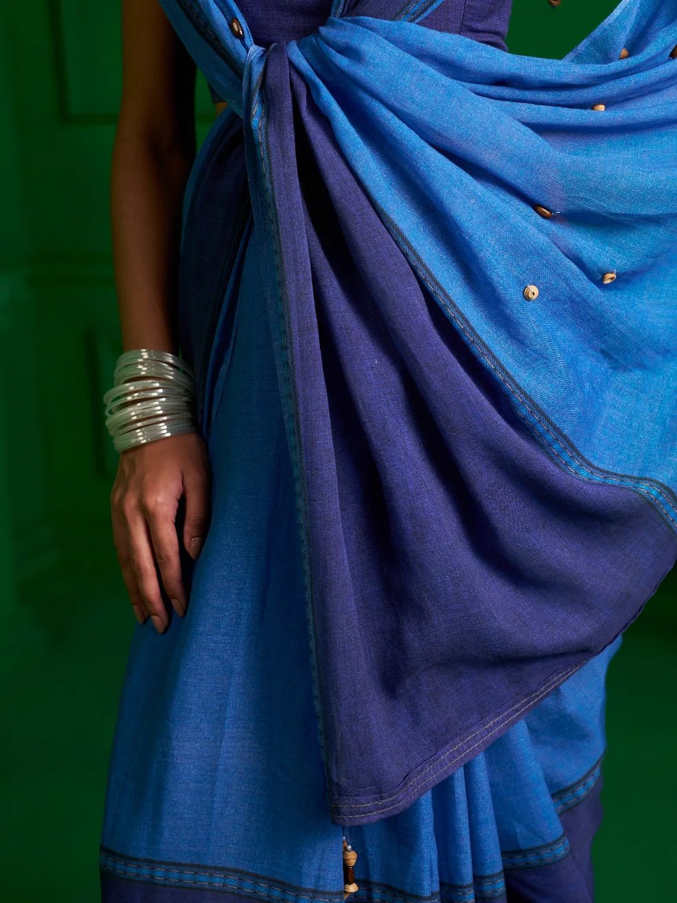 BRIGHT BLUE VISCOSE MUL INDIGO WHIMSY DENIM PRINT SAREE