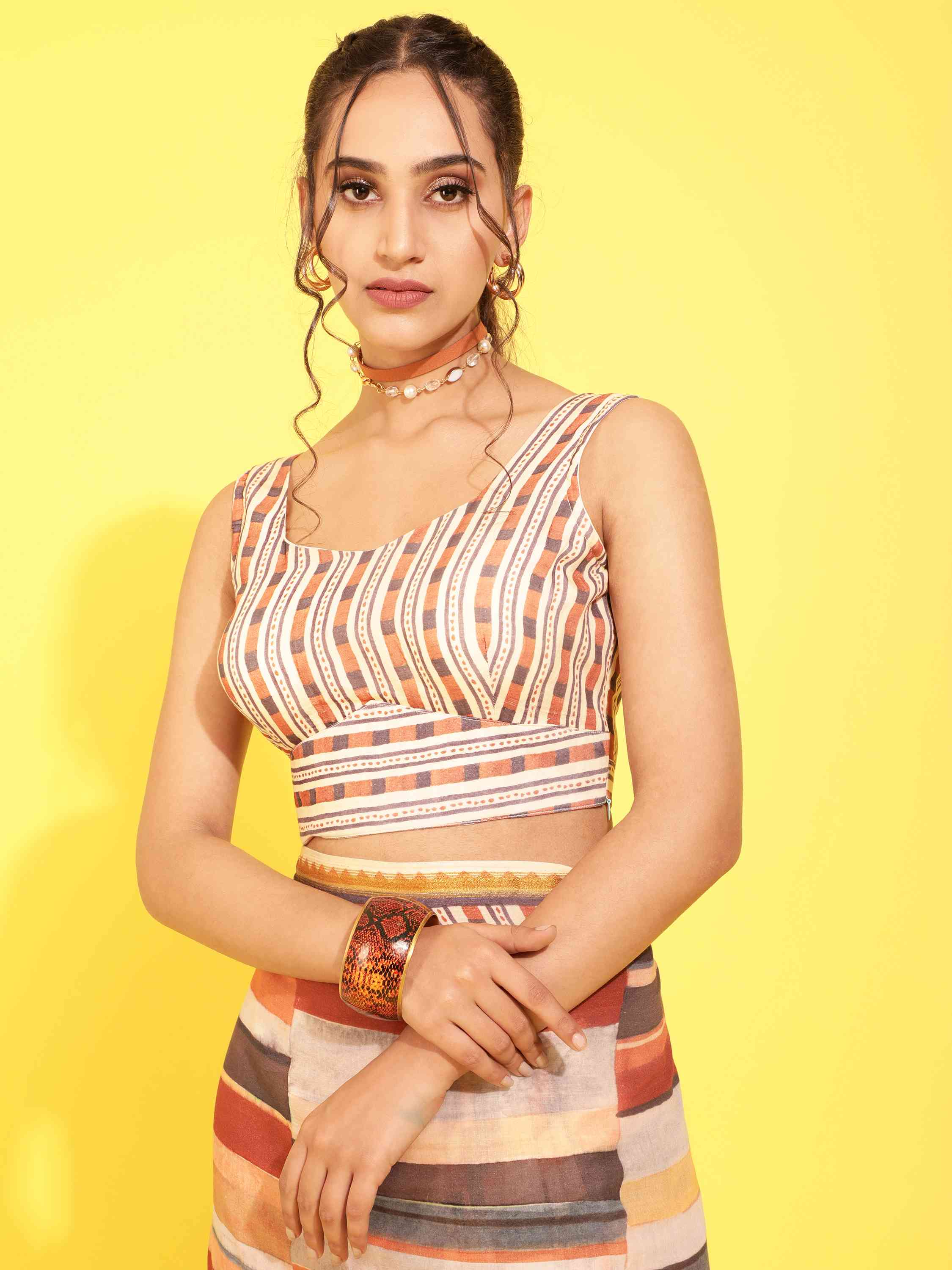 BROWN & YELLOW MULMUL COTTON LIVA DIGITAL PRINTED SAREE