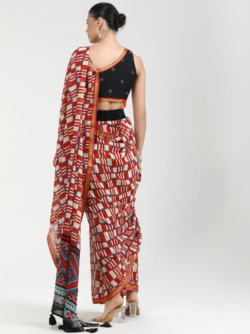 BURNT ORANGE MULMUL COTTON LIVA DIGITAL PRINTED SAREE