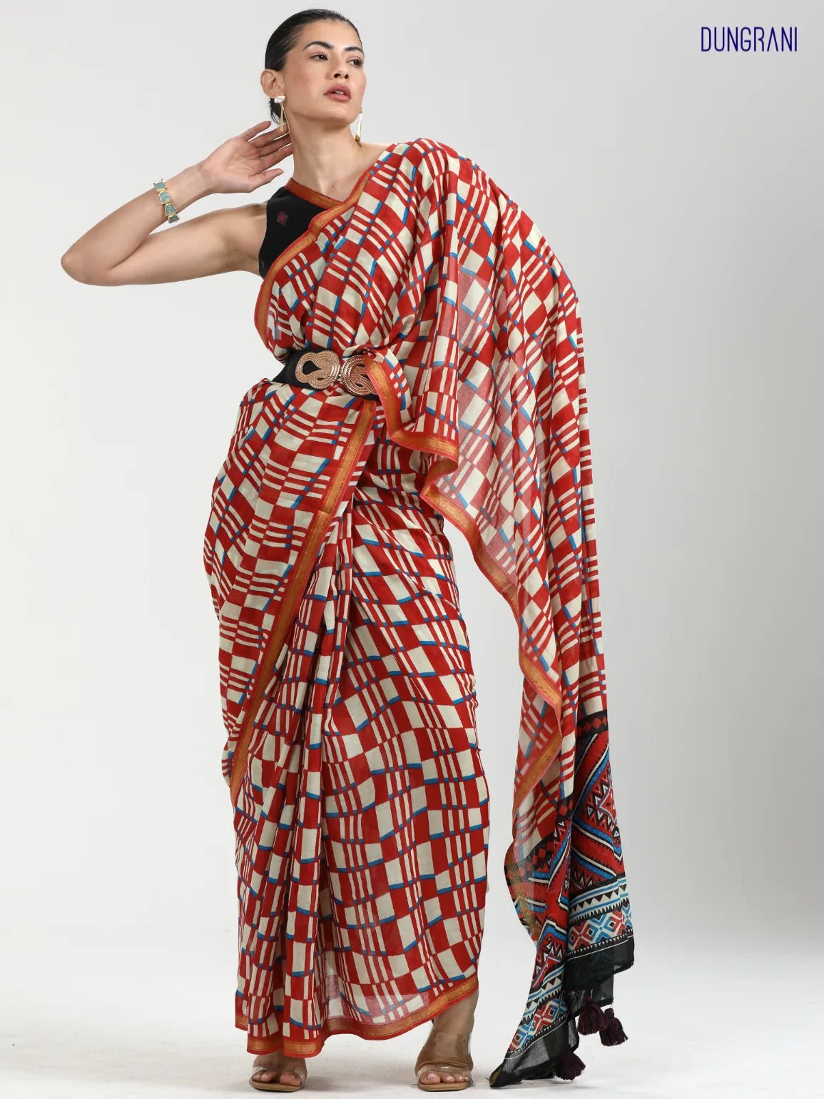 BURNT ORANGE VISCOSE MUL LIVA DIGITAL PRINTED SAREE