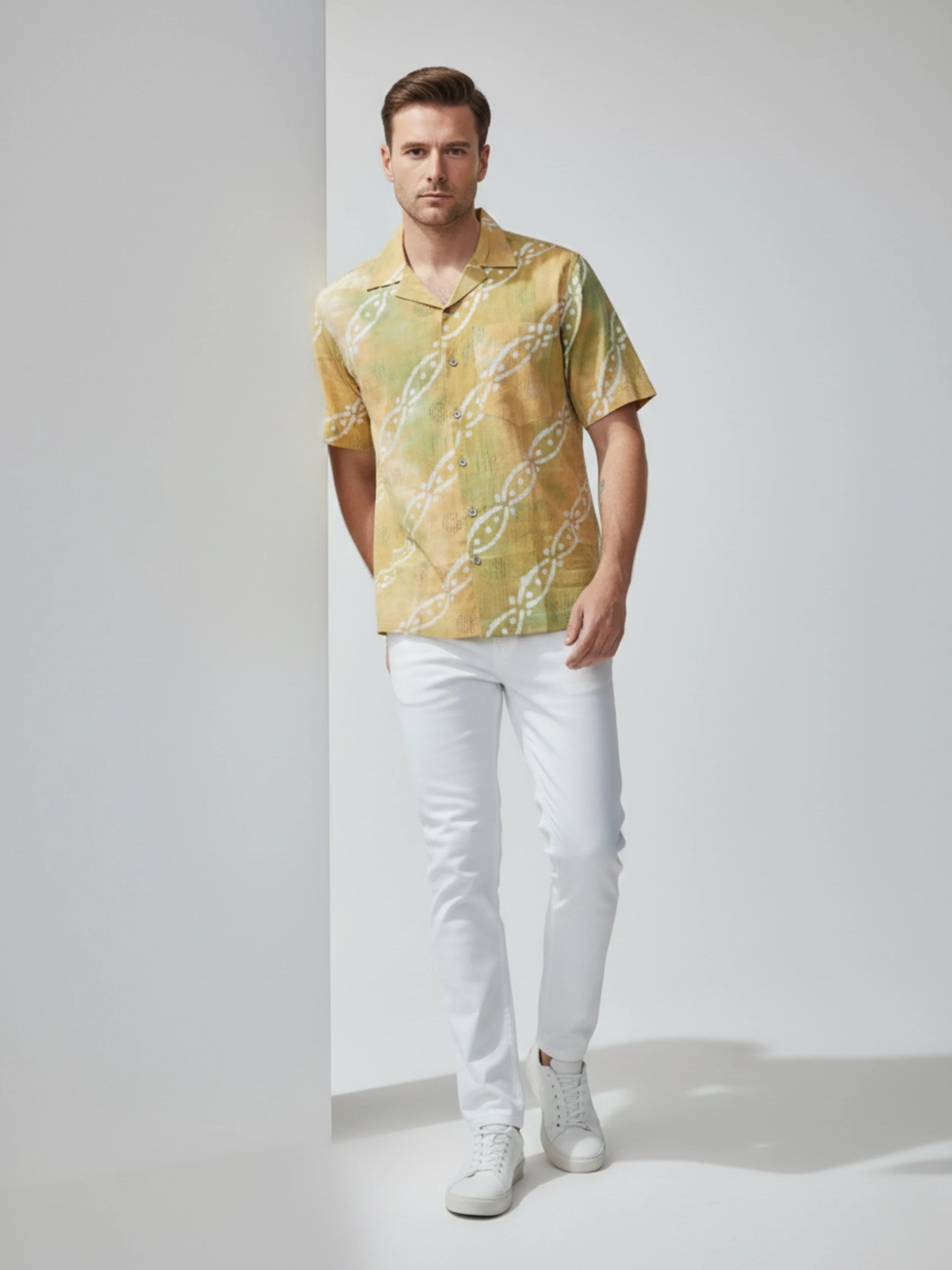 C.C COIN BATIK PRINTED YELLOW MENS SHIRT