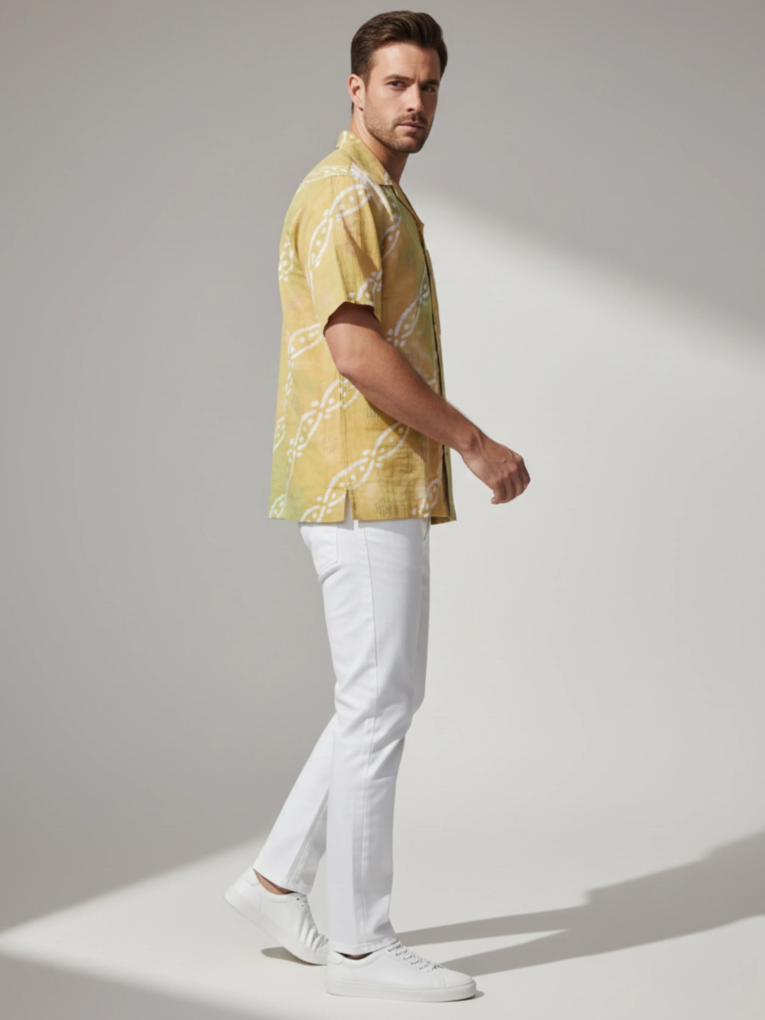 C.C COIN BATIK PRINTED YELLOW MENS SHIRT