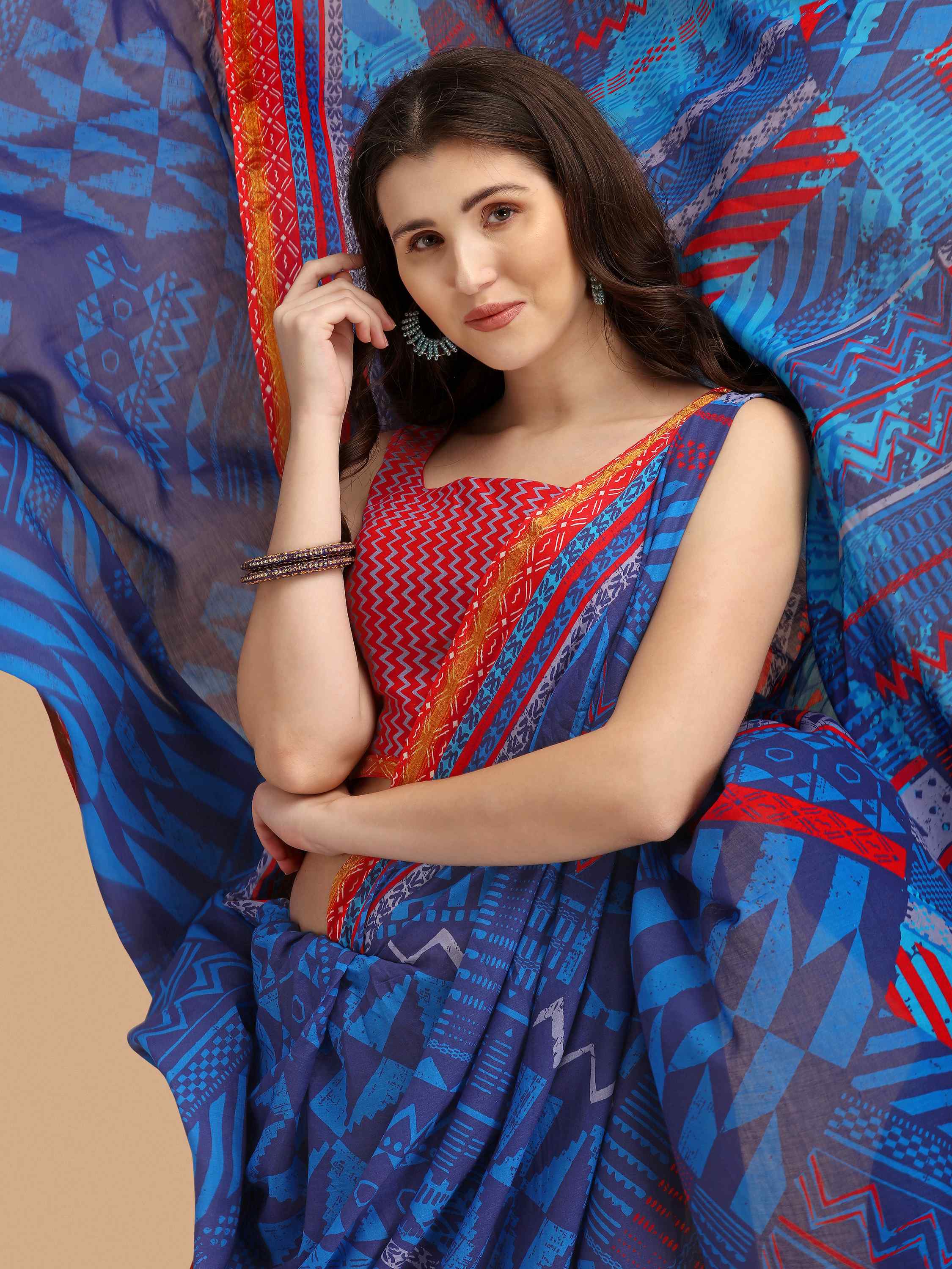 COBALT BLUE VISCOSE MUL LIVA DIGITAL PRINTED SAREE