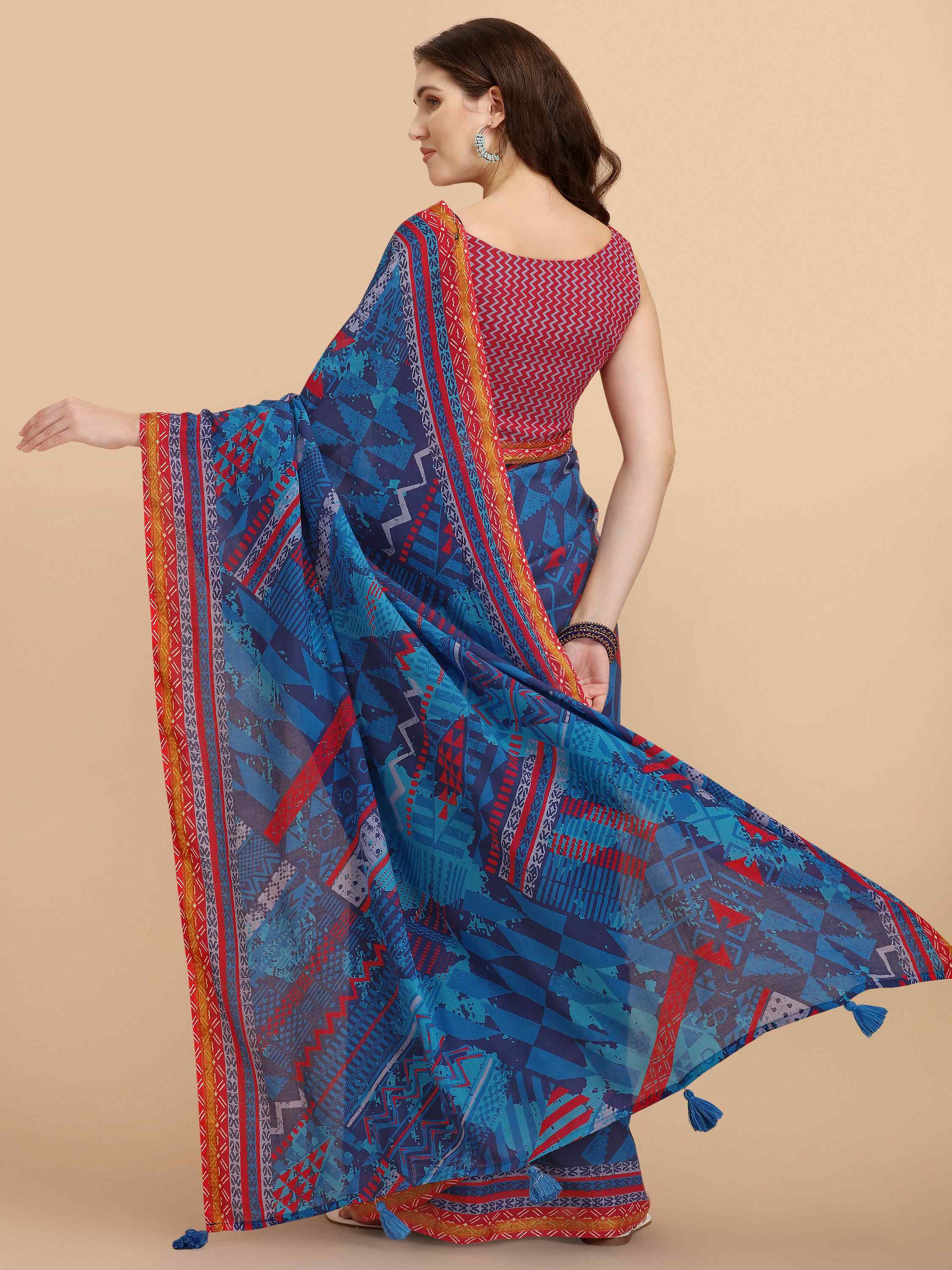 COBALT BLUE VISCOSE MUL LIVA DIGITAL PRINTED SAREE