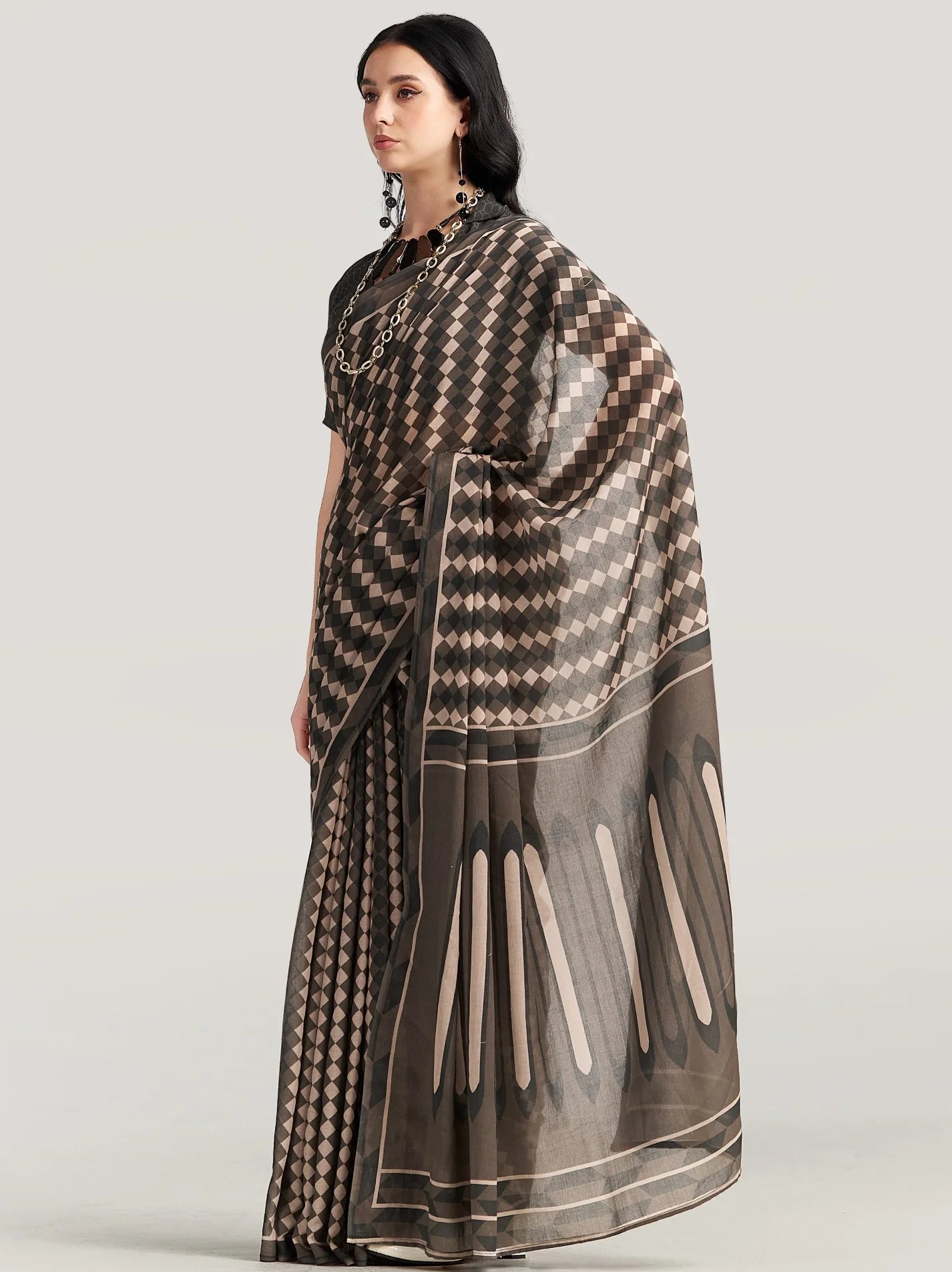 COFFEE BROWN MULMUL COTTON LIVA DIGITAL PRINTED SAREE